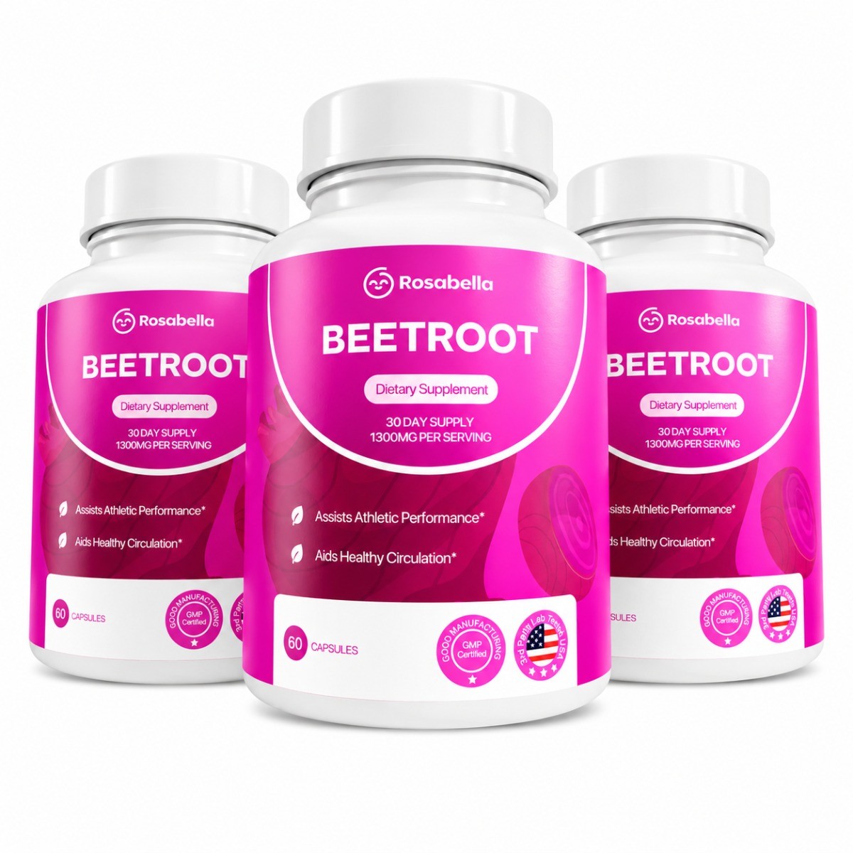 3 Bottles Rosabella Organic Beetroot 1300mg, Support Blood Flow & Heart Health 3 Bottles Rosabella Organic Beetroot 1300mg, Support Blood Flow & Heart Health