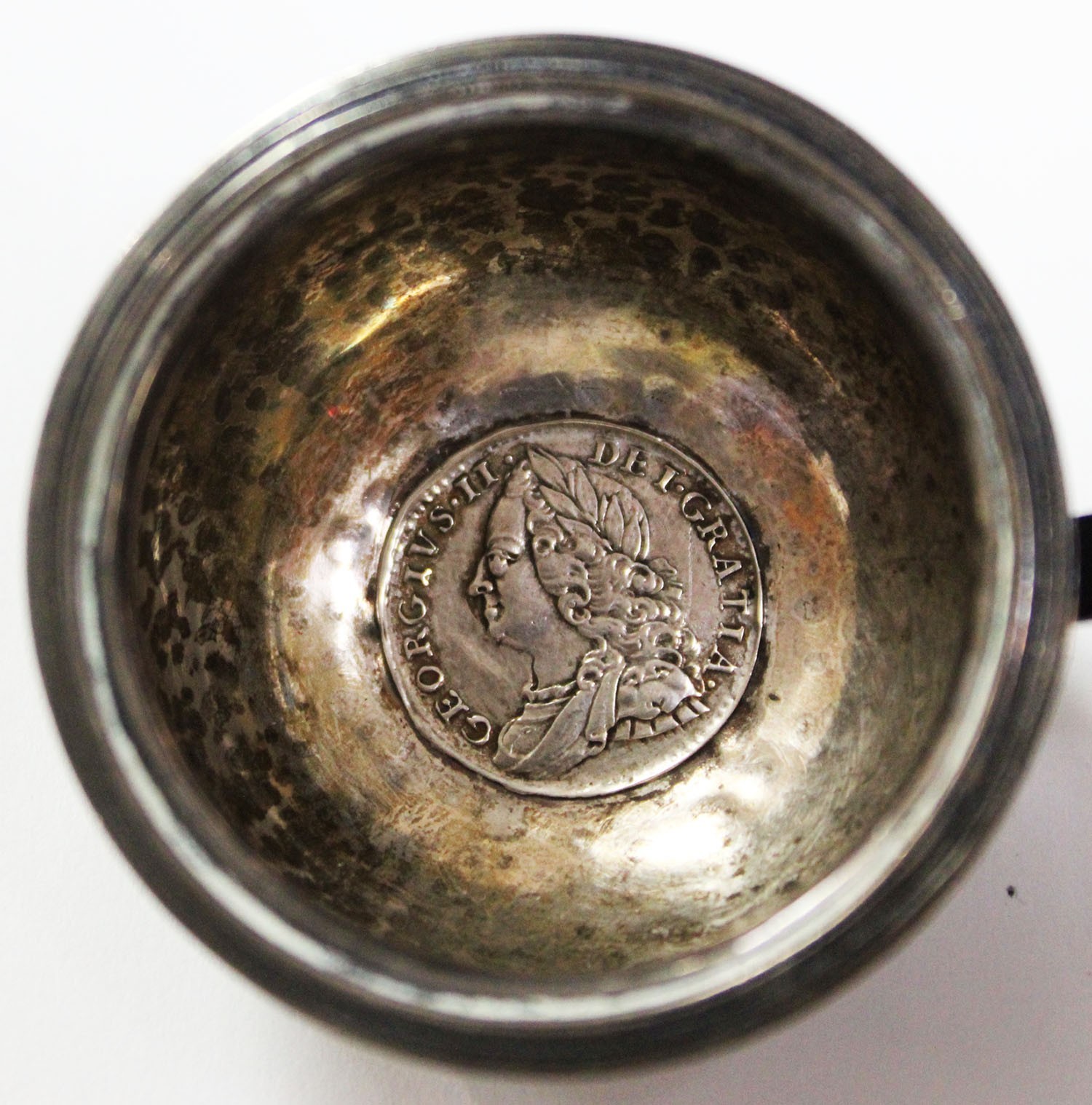 1757 SILVER GREAT BRITAIN GEORGIAN KING GEORGE II SIX PENCE COIN TODDY LADLE