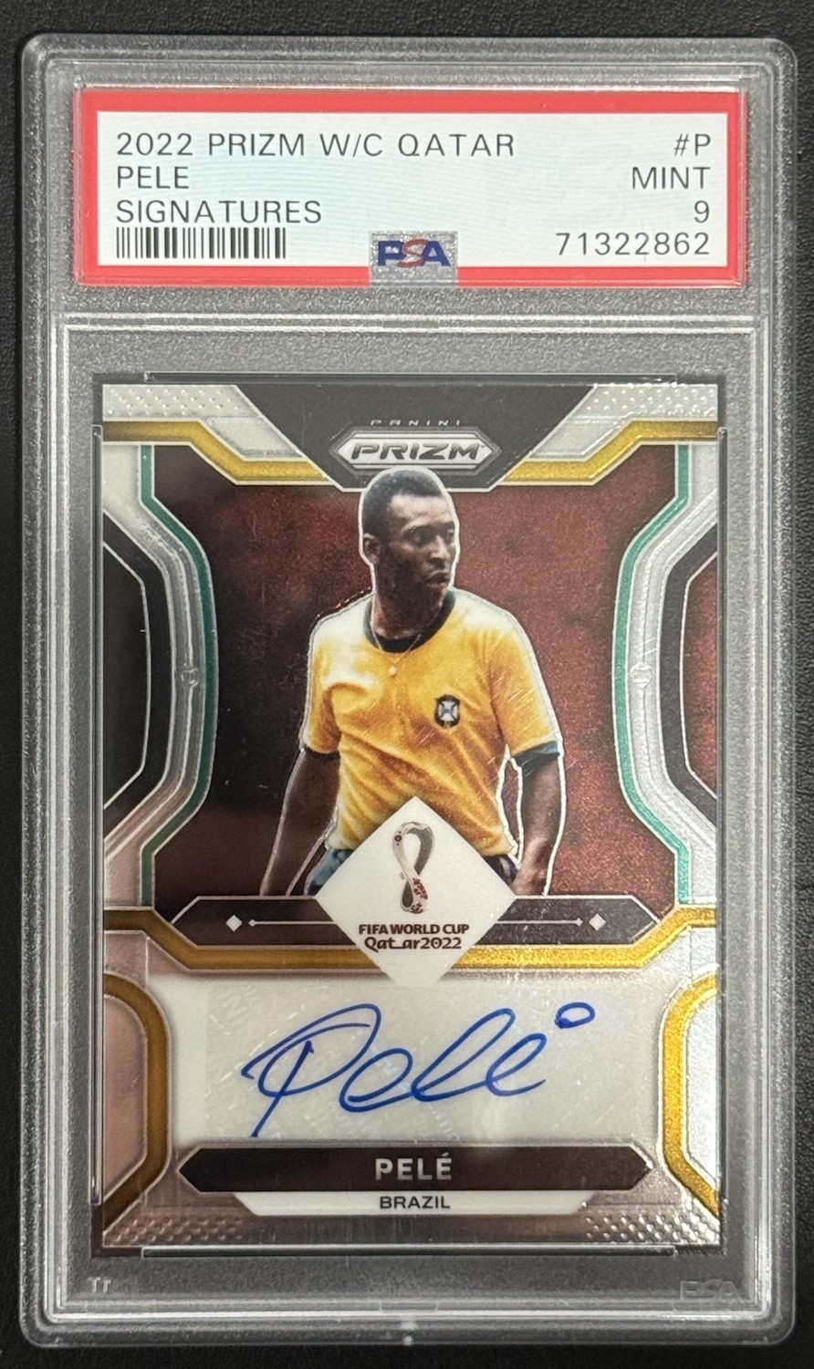 2022 Panini Prizm World Cup Qatar PELE Signatures Auto - #S-P - Brazil - PSA 9
