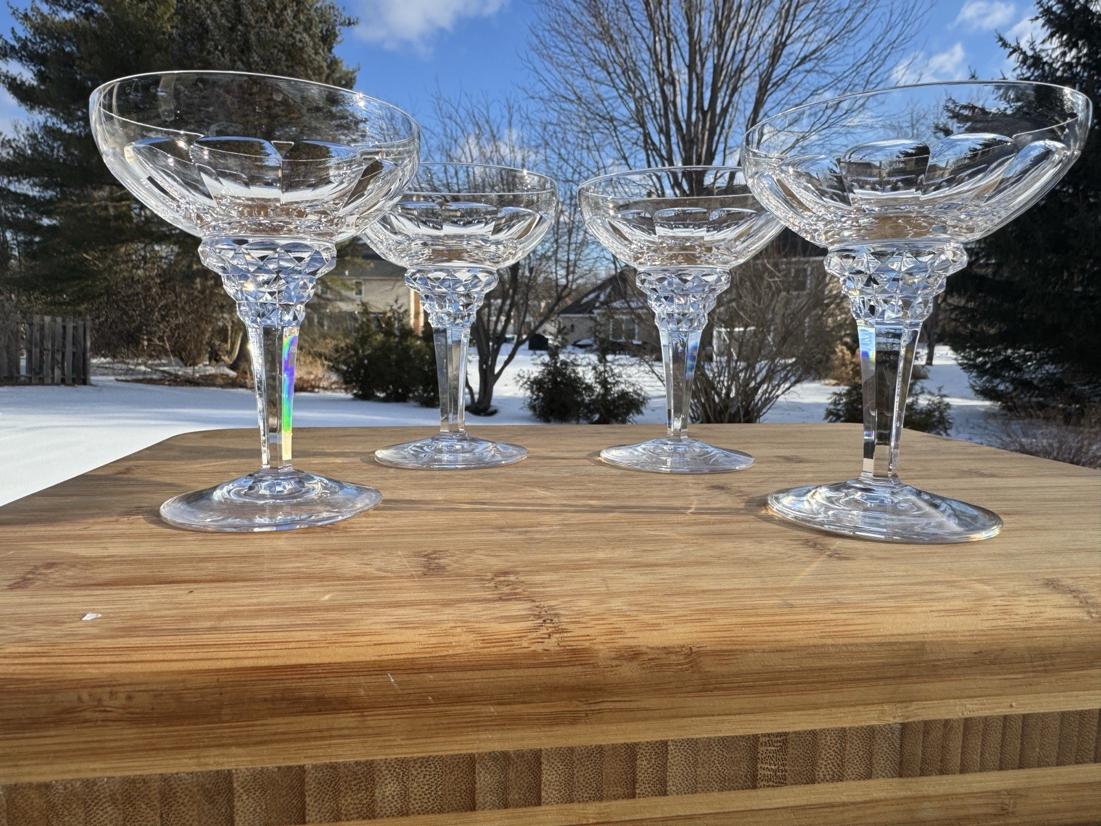 Jan Eisenloeffel 1920s Dutch Art Deco Cut Crystal Champagne Coupes 5-1/4”~4 Pc