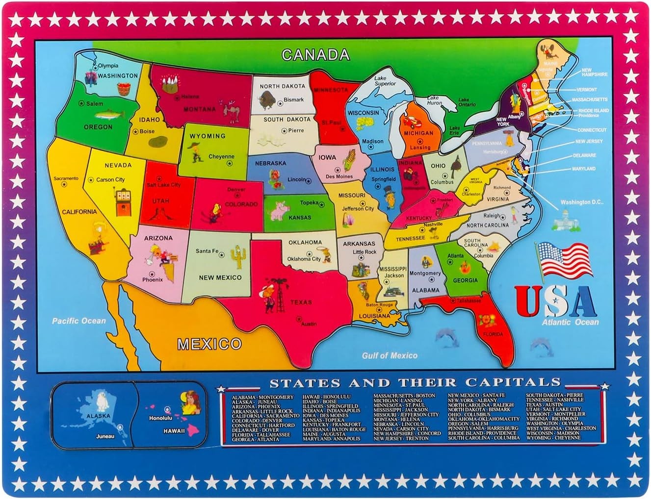 Joqutoys Wooden USA Map Puzzle, 46 Pieces US Map Puzzle for Kids, Educational... Joqutoys Wooden USA Map Puzzle, 46 Pieces US Map Puzzle for Kids, Educational...