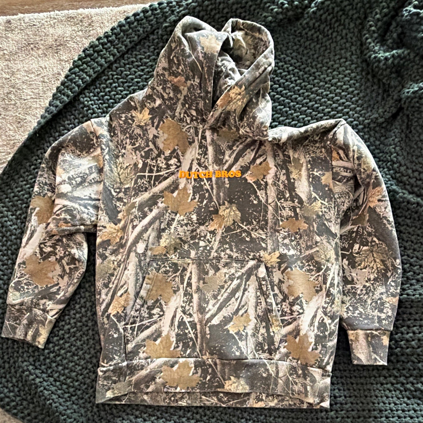 EMPLOYEE EXCLUSIVE Dutch Bros \'92 Camo Hoodie Orange Logo Graphic Unisex Size M
