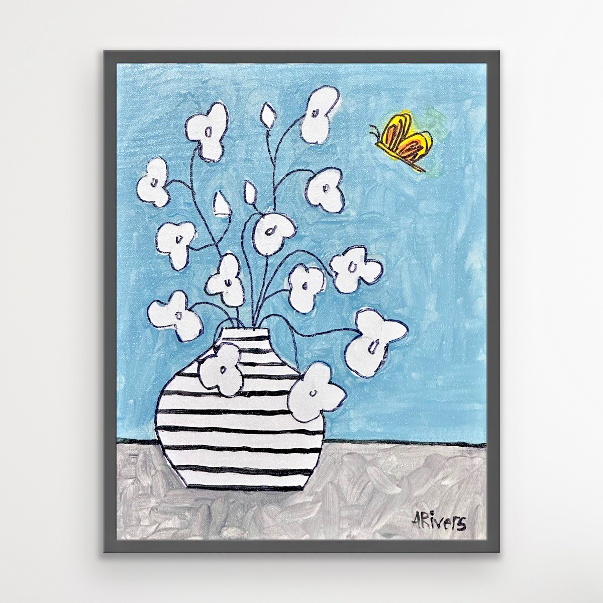 ARivers Modern Art Social Butterfly Painting 14x11 Signed Canvas Original Decor