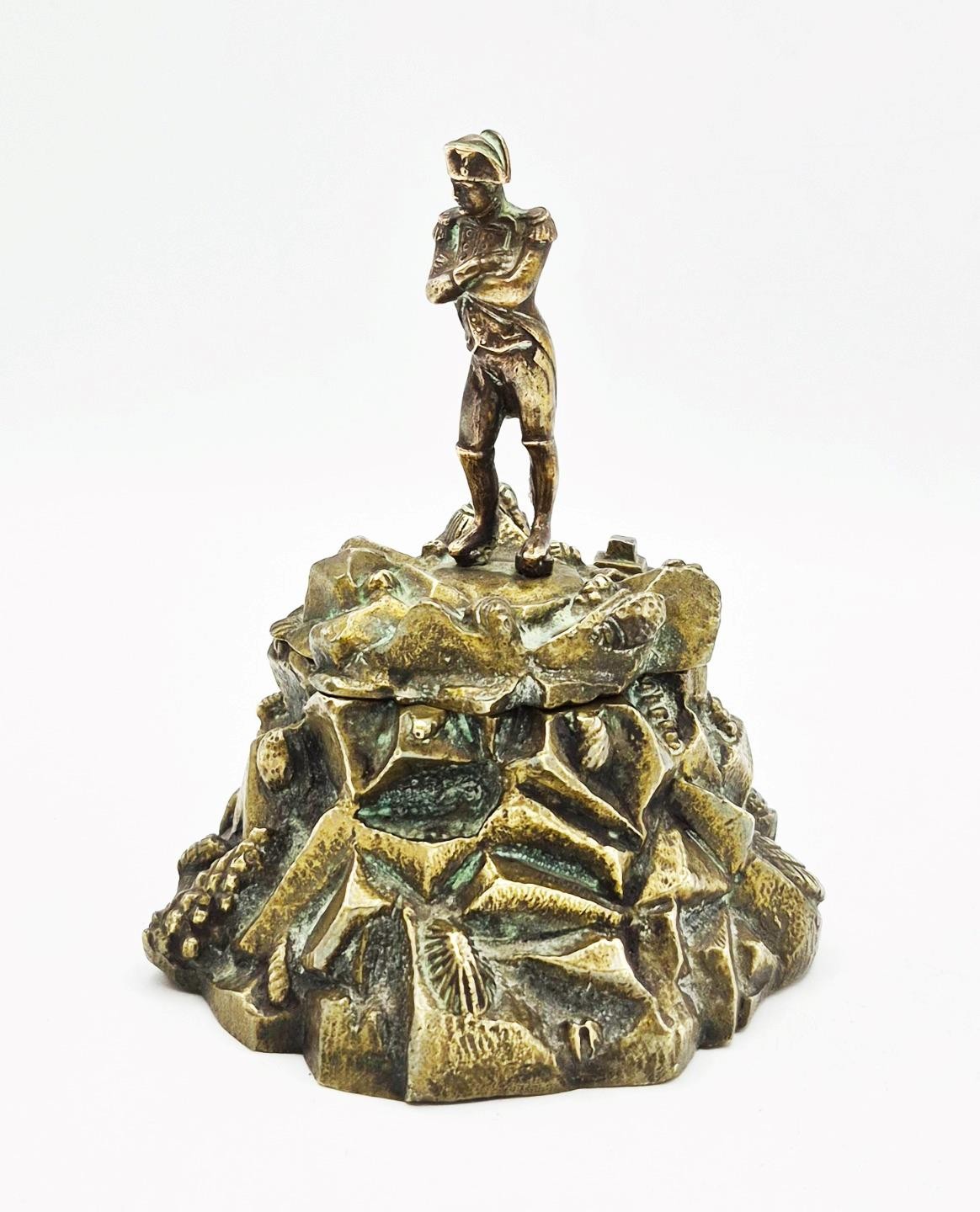 19TH CENTURY FINE FRENCH CAST BRASS / BRONZE NAPOLEON UPON ROCKS INKWELL