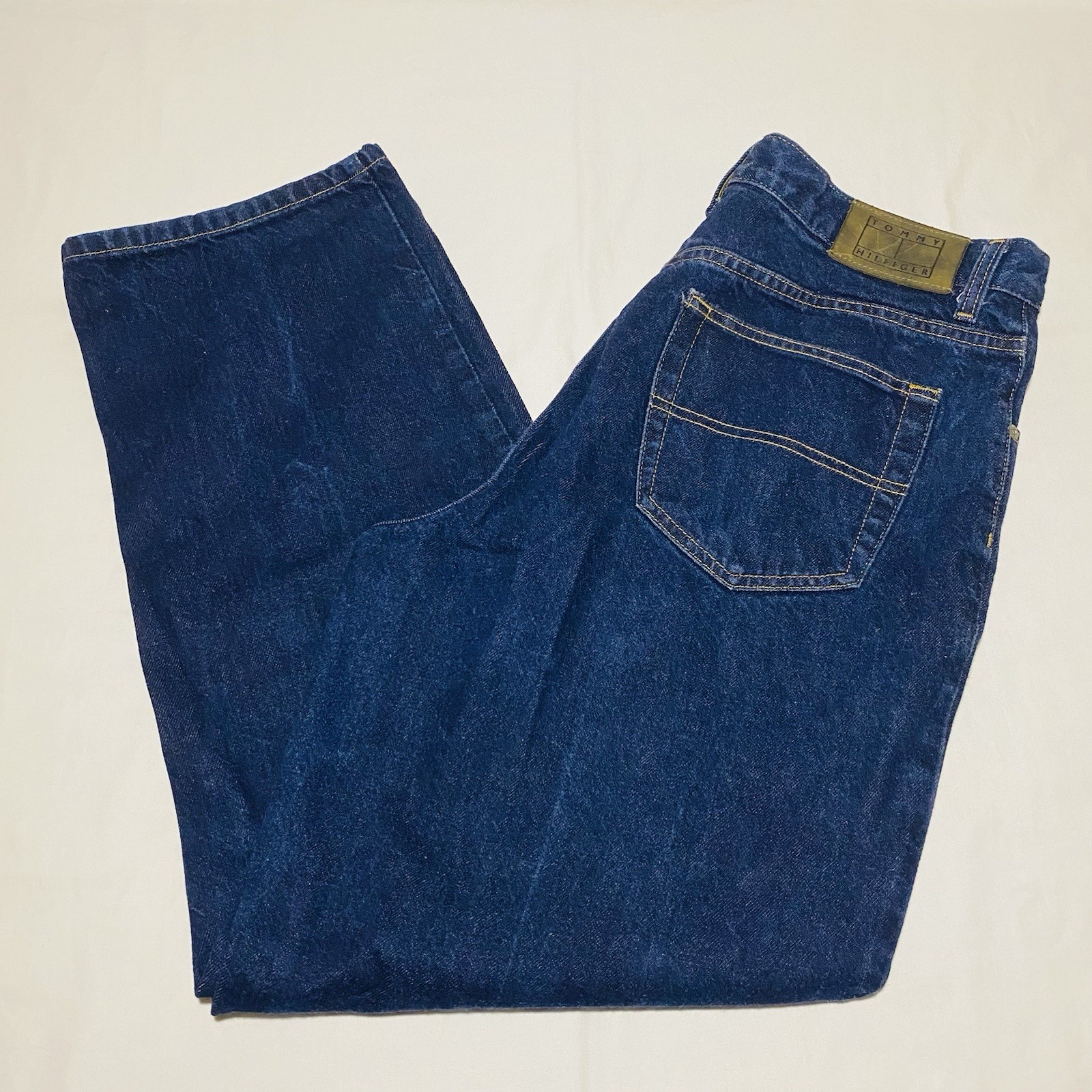 Vintage 2003 Tommy Jeans Wide Leg Dark Wash Denim Men’s 36x30 Leather Patch Vintage 2003 Tommy Jeans Wide Leg Dark Wash Denim Men’s 36x30 Leather Patch