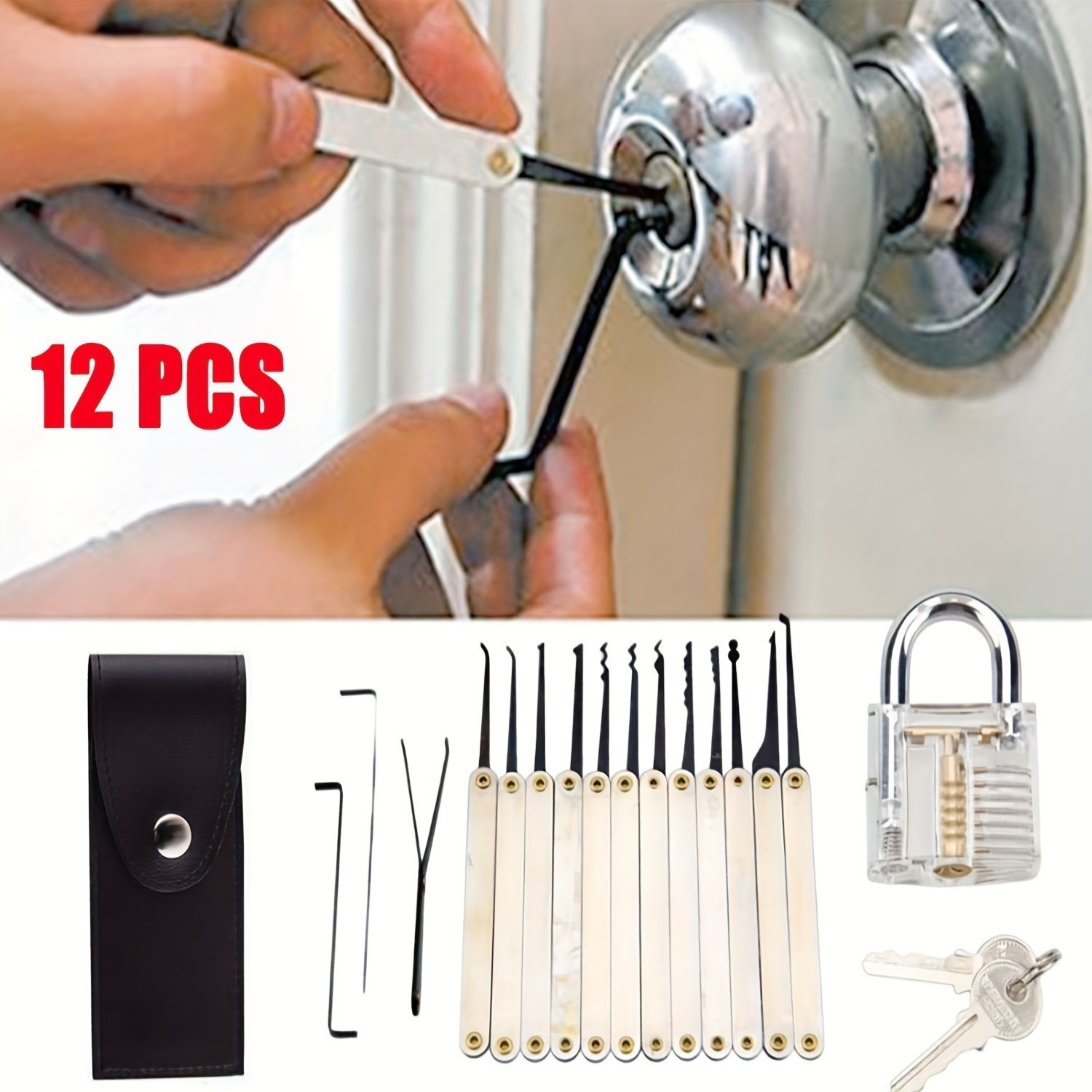 14PCS Lock Picking Starter Kit Hooks Rakes Tension Wrenches Training Lock Case 14PCS Lock Picking Starter Kit Hooks Rakes Tension Wrenches Training Lock Case