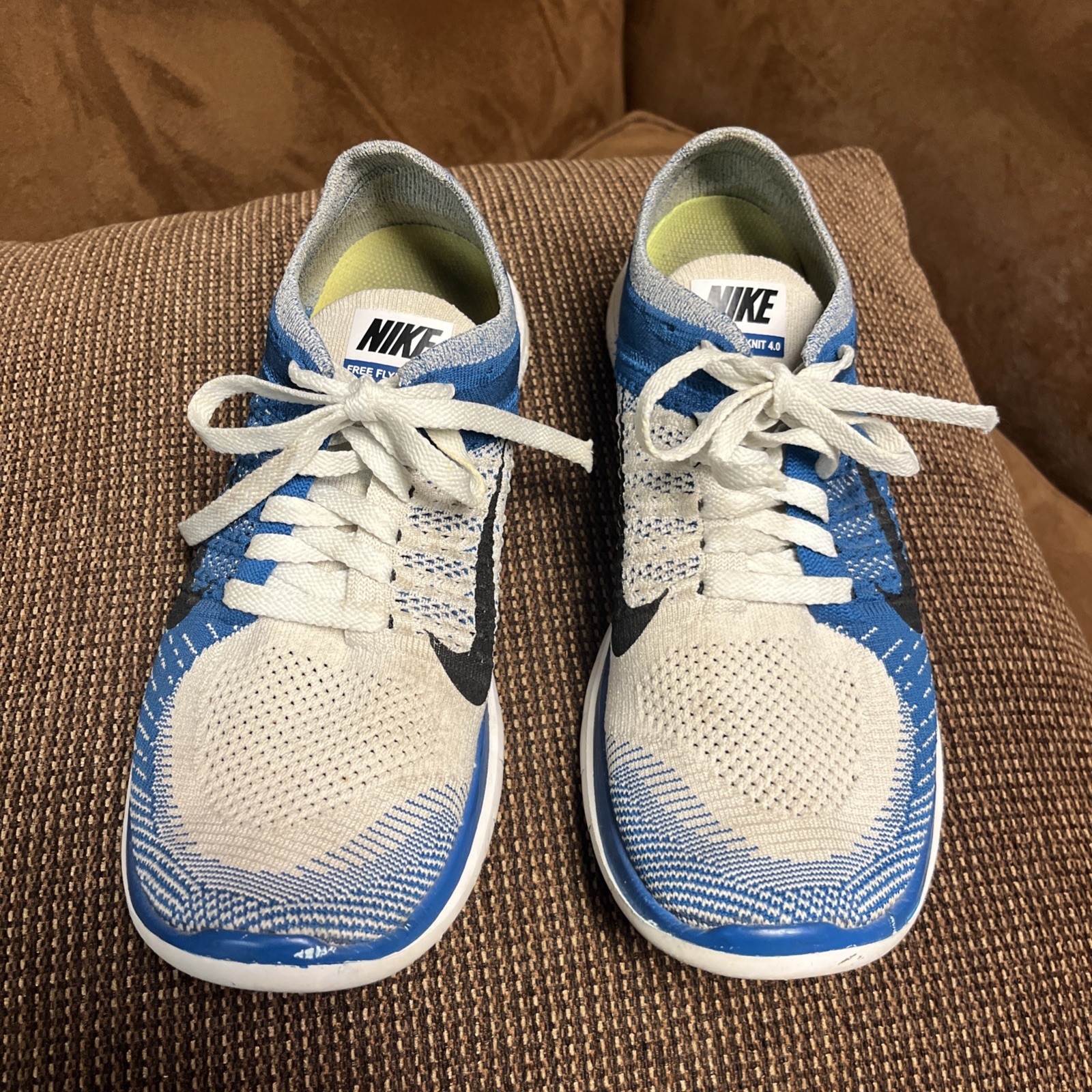 Nike Free 4.0 Flyknit Running Shoes Mens Size 10 Blue White Black 631053-104