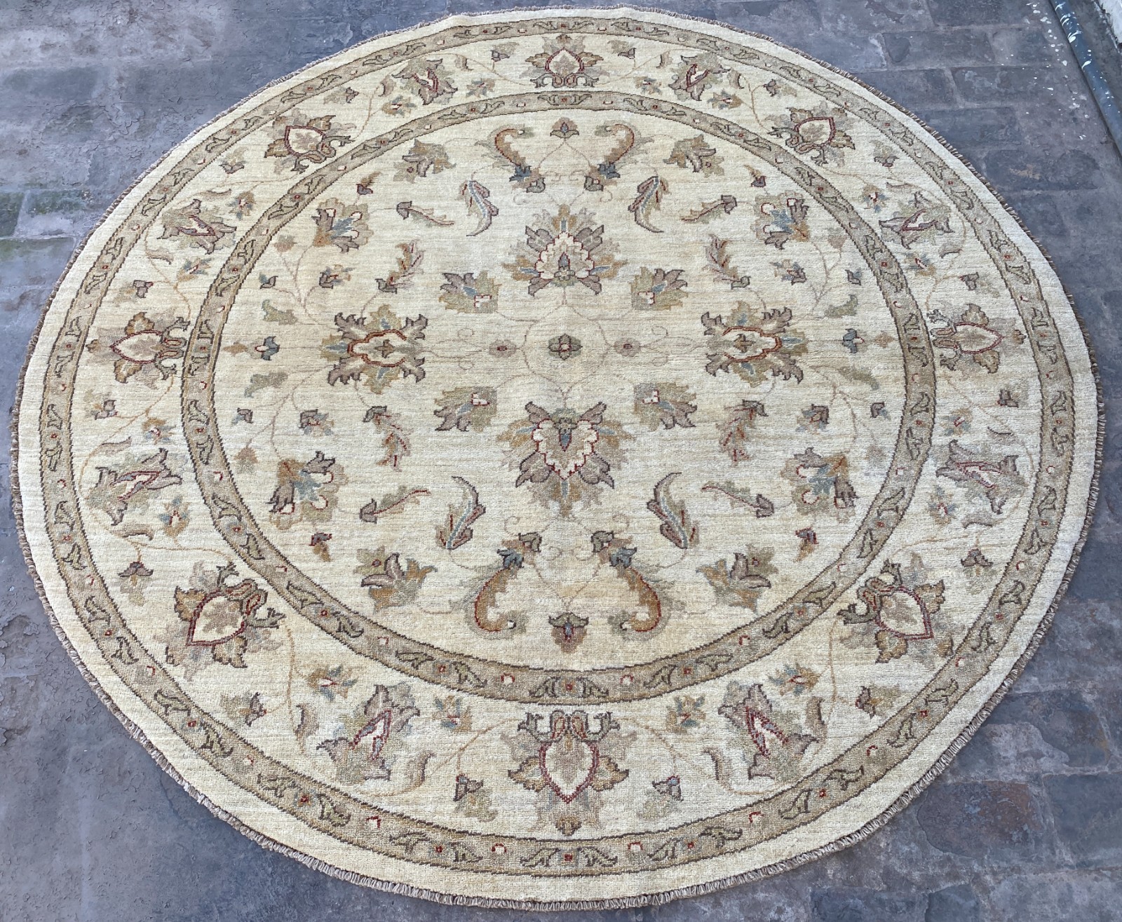 6x6 ft Turkish Geometric Ziegler Oriental Round Hand Knotted Afghan Tribal Rug