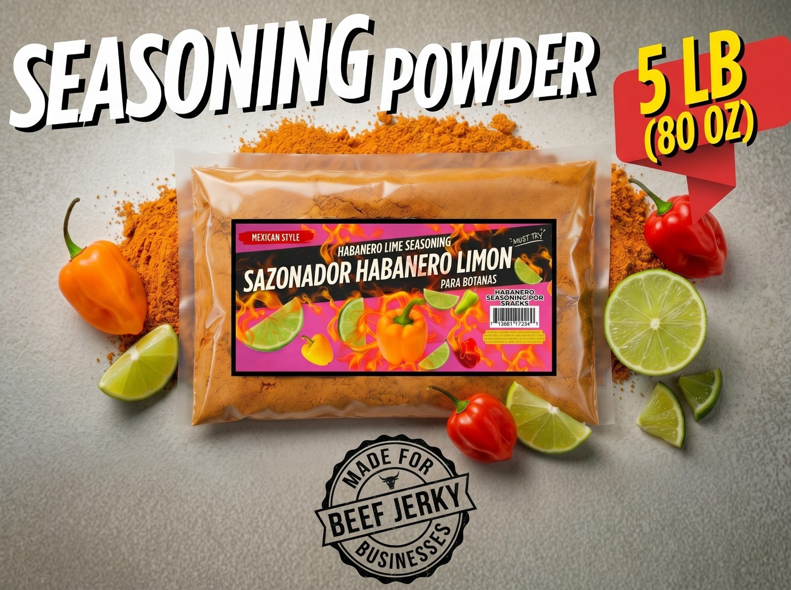 Habanero Seasoning Powder 5 LB – Spicy Chili Blend for Corn, Snacks, Beef Jerky