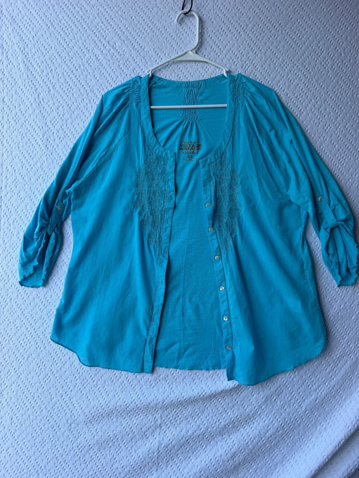 Nine West Vintage America Collection Women’s Turquoise Button-Up Blouse Size XL