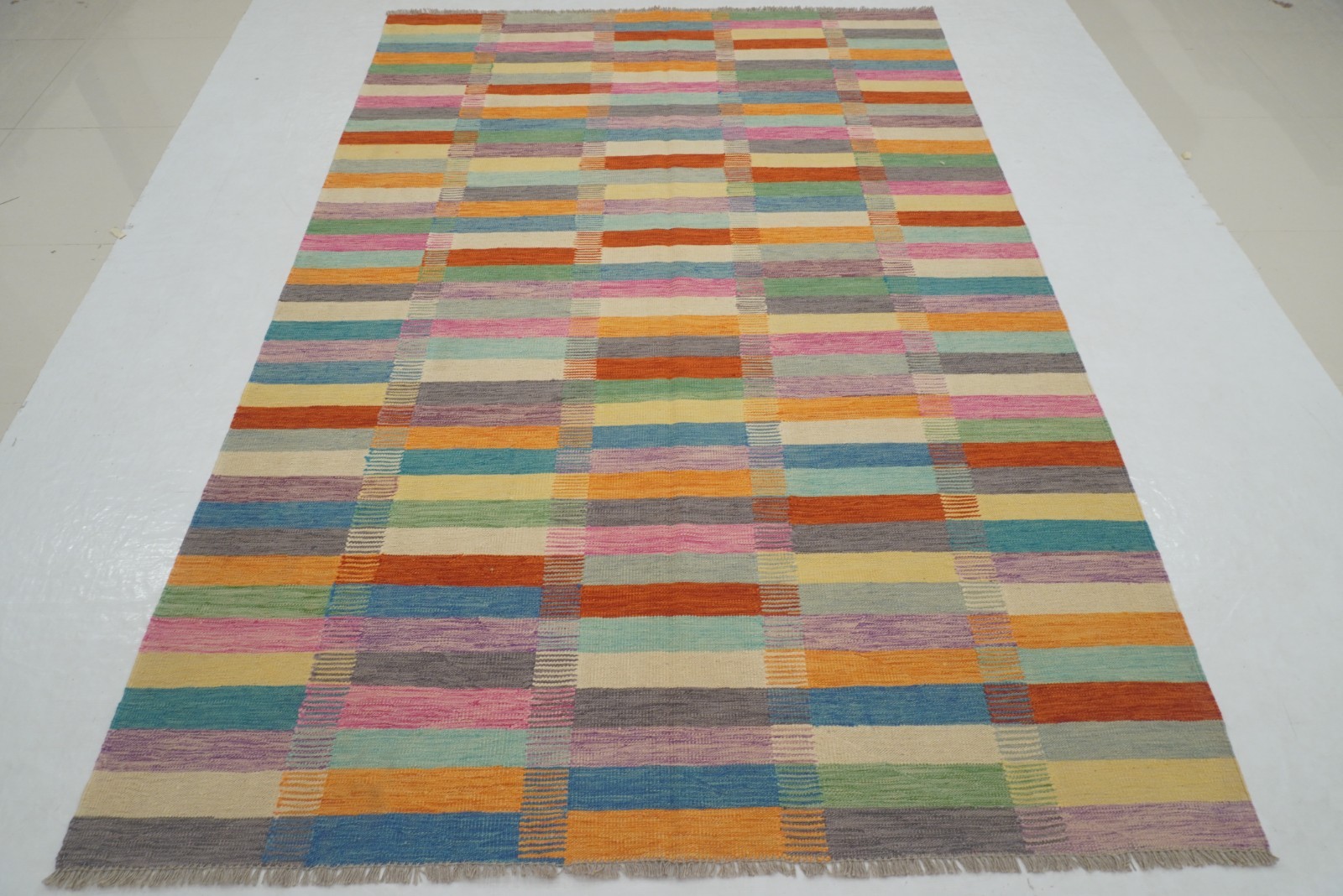 7x10 ft Multicolor Kilim Afghan Handmade Wool Area Rug 7x10 ft Multicolor Kilim Afghan Handmade Wool Area Rug