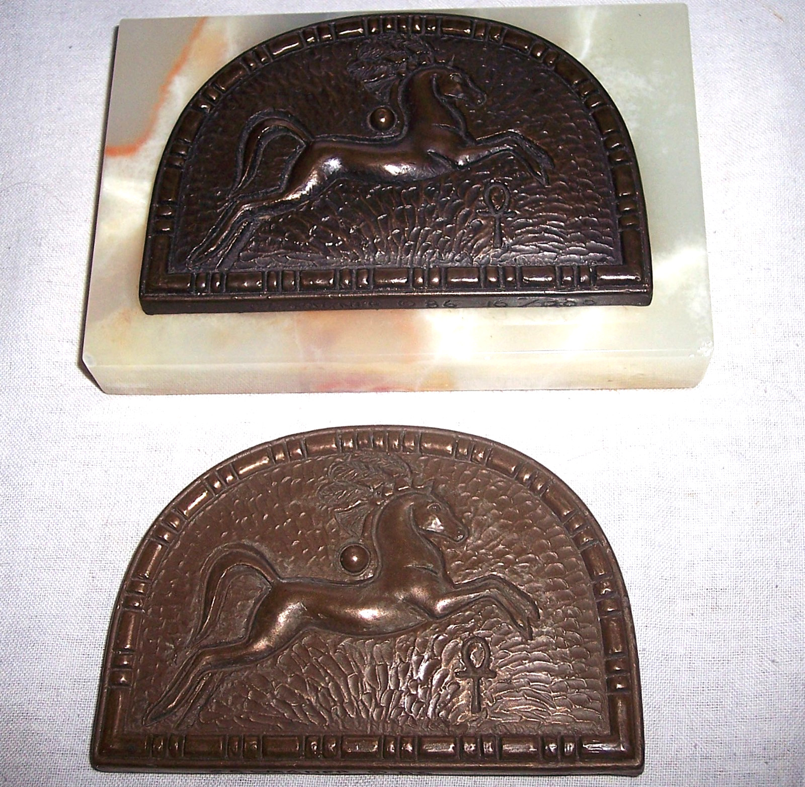 CG Wagner© Bronze 1986 Art Deco Horse Paperweight #16/1200 Plaque Lot of 2 RARE