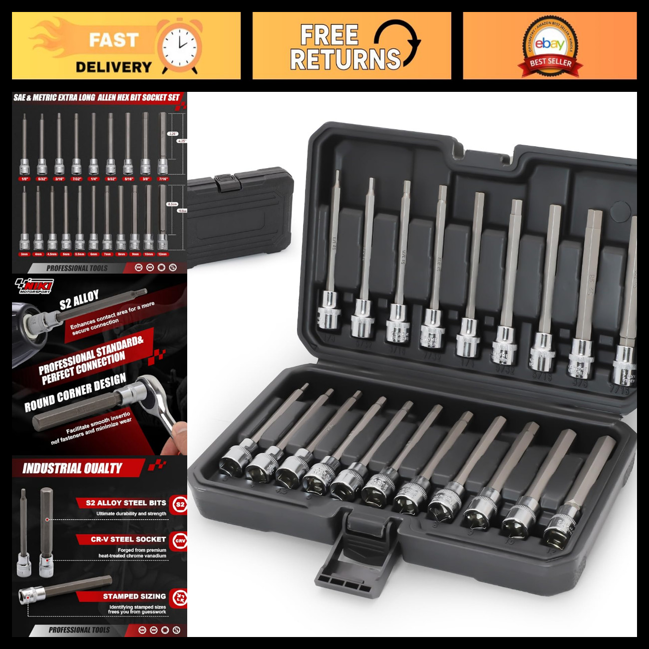 20Pcs Extra-Long Deep Socket Set, 3/8\ 20Pcs Extra-Long Deep Socket Set, 3/8\