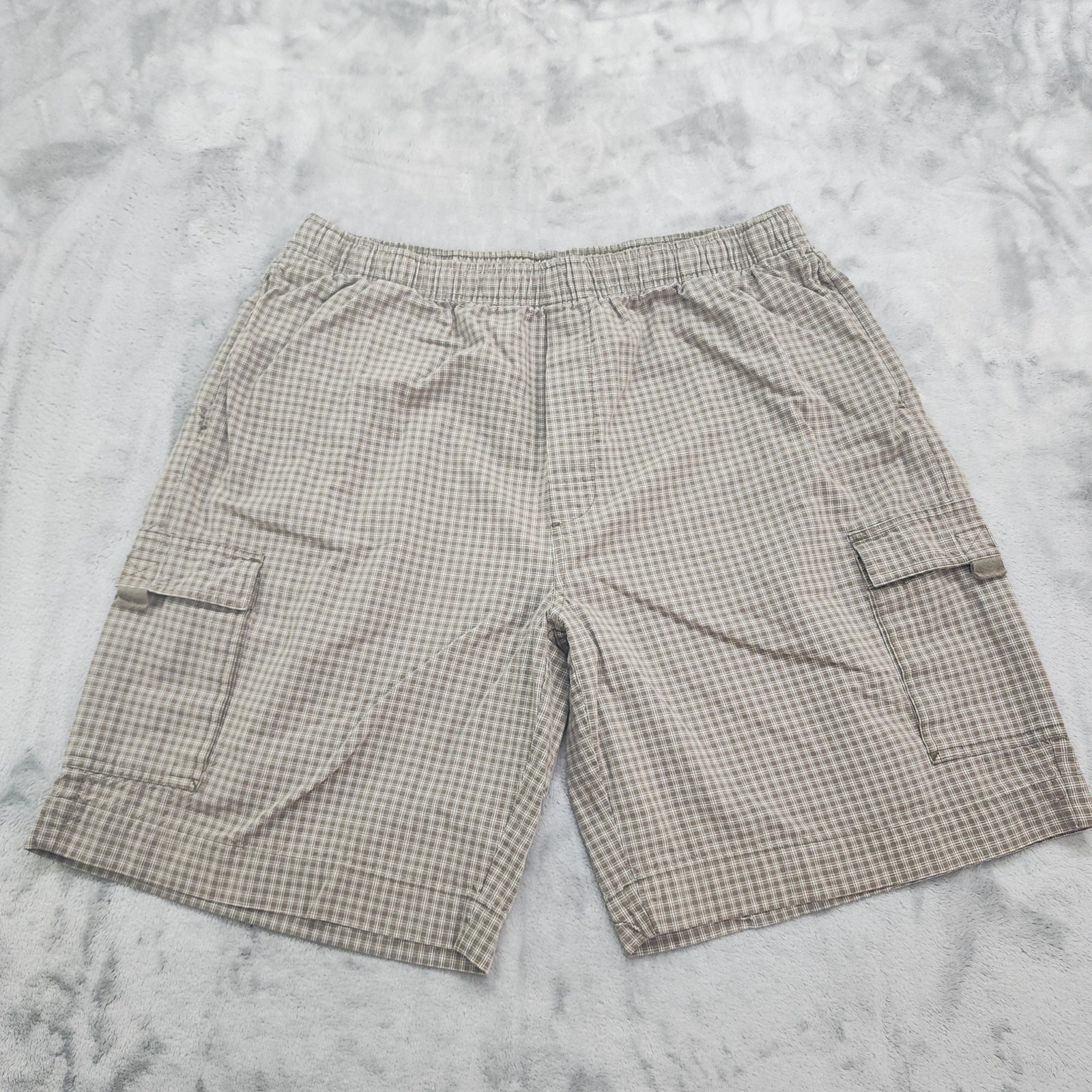 Vintage Canyon River Blues Shorts Mens XL Green Khaki Plaid Pull On Cargo Casual