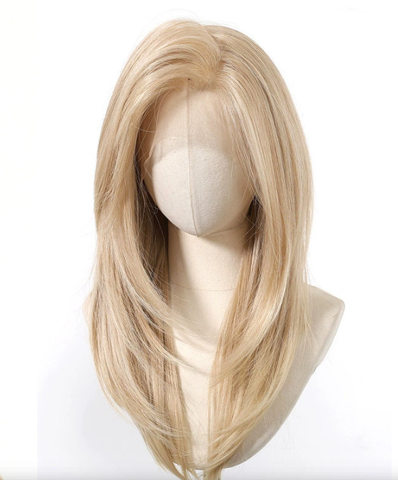 Blonde Shoulder-Length Synthetic Wig with Soft, Natural-Looking Lace Front