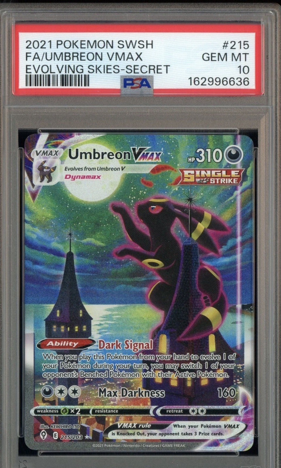 2021 Pokemon SWSH Evolving Skies Secret #215 FA Umbreon Vmax PSA 10 GEM MINT