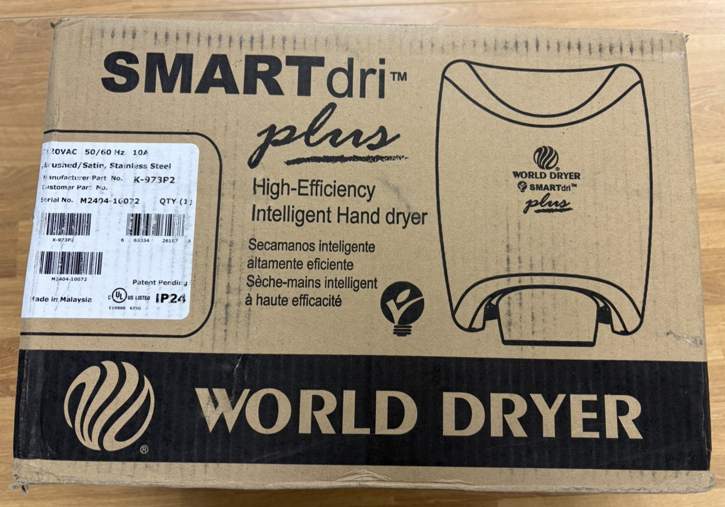 World Dryer K-973P SMARTdri Plus Automatic Hand Dryer Brushed Stainless New
