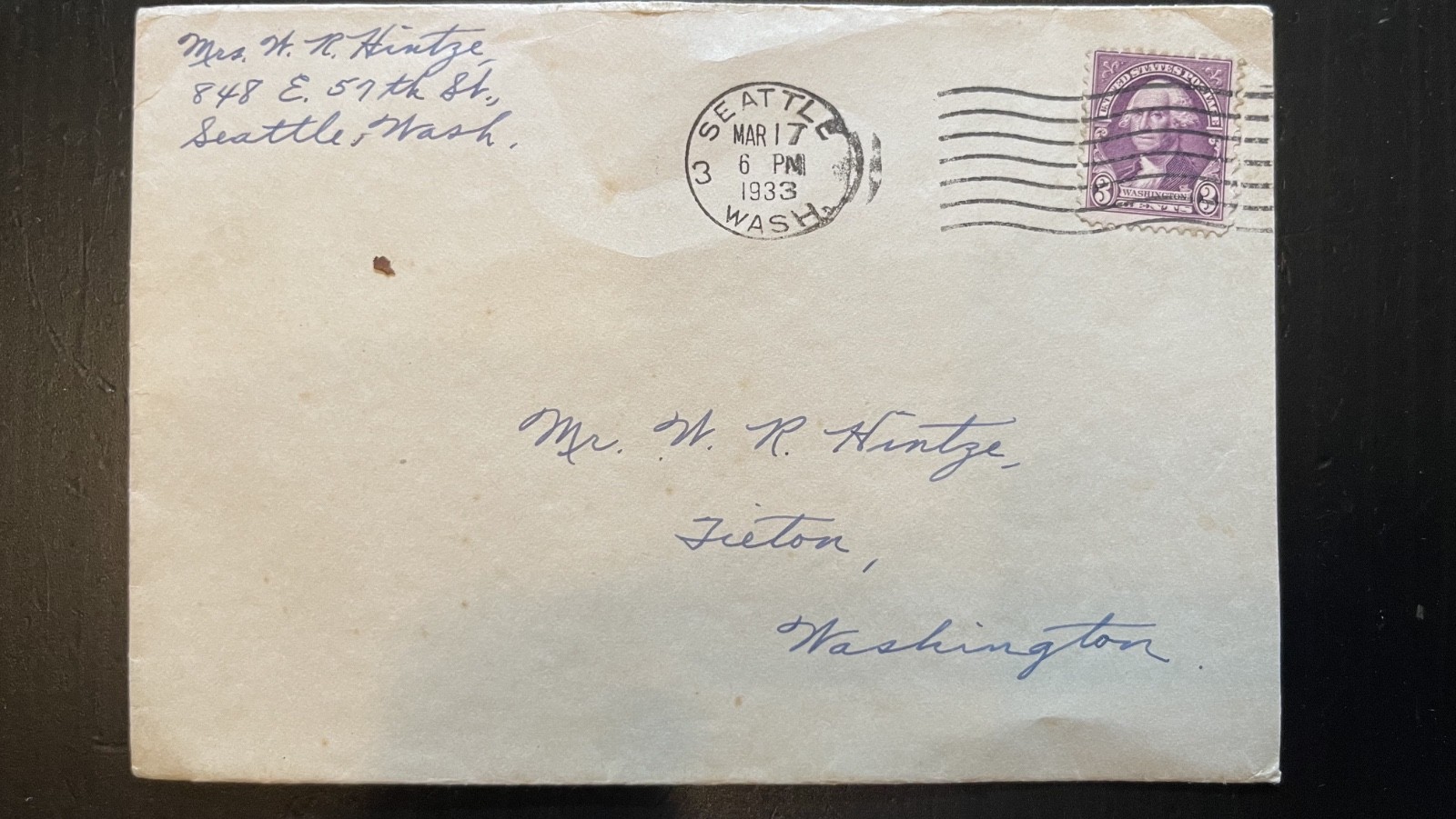 1933 Seattle Washington Cover 3¢ Washington Bicentennial Scott 708