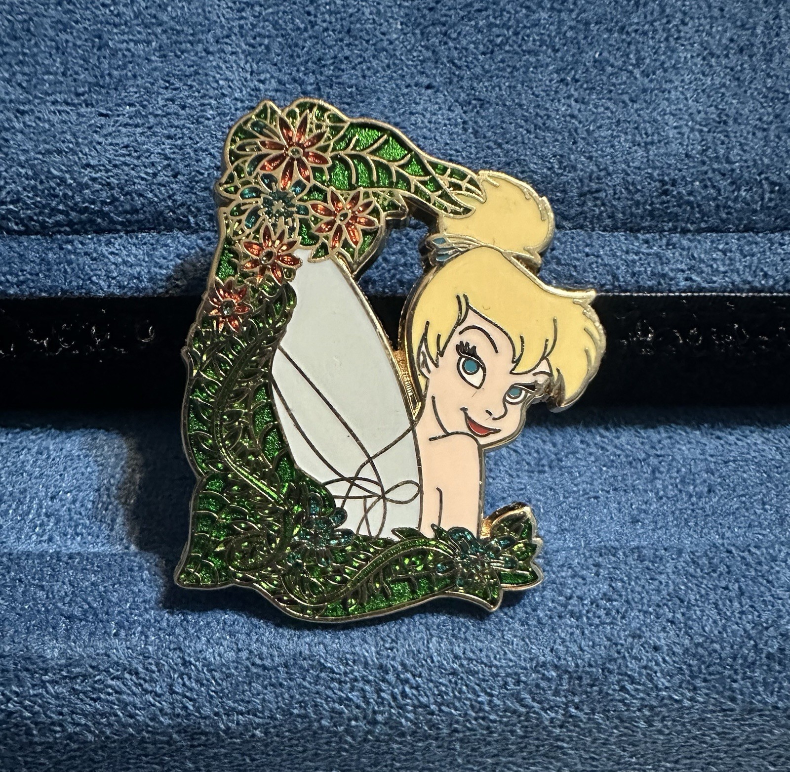 Disney Tinker Bell LE 300 Pin Green Glitter Floral Flowers Peter Pan Fairy 2008