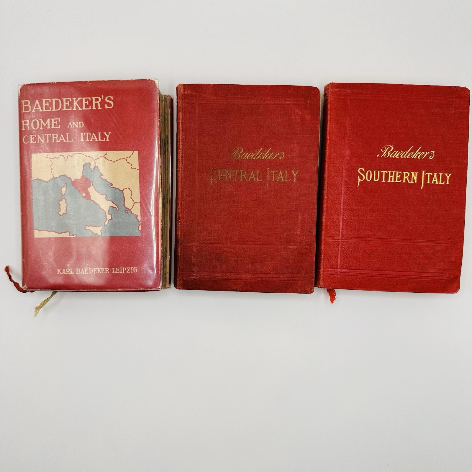 Lot Of 3 Baedeker’s Italy Travel Guidebooks Central Southern & Rome 1908–1930