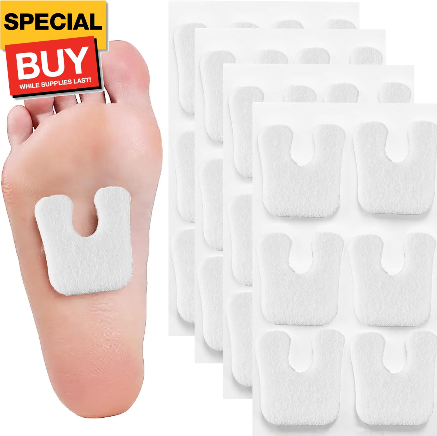 U Shape 24 Pcs Horseshoe Pads for Feet, Callus Cushions Moleskin for Feet Metata