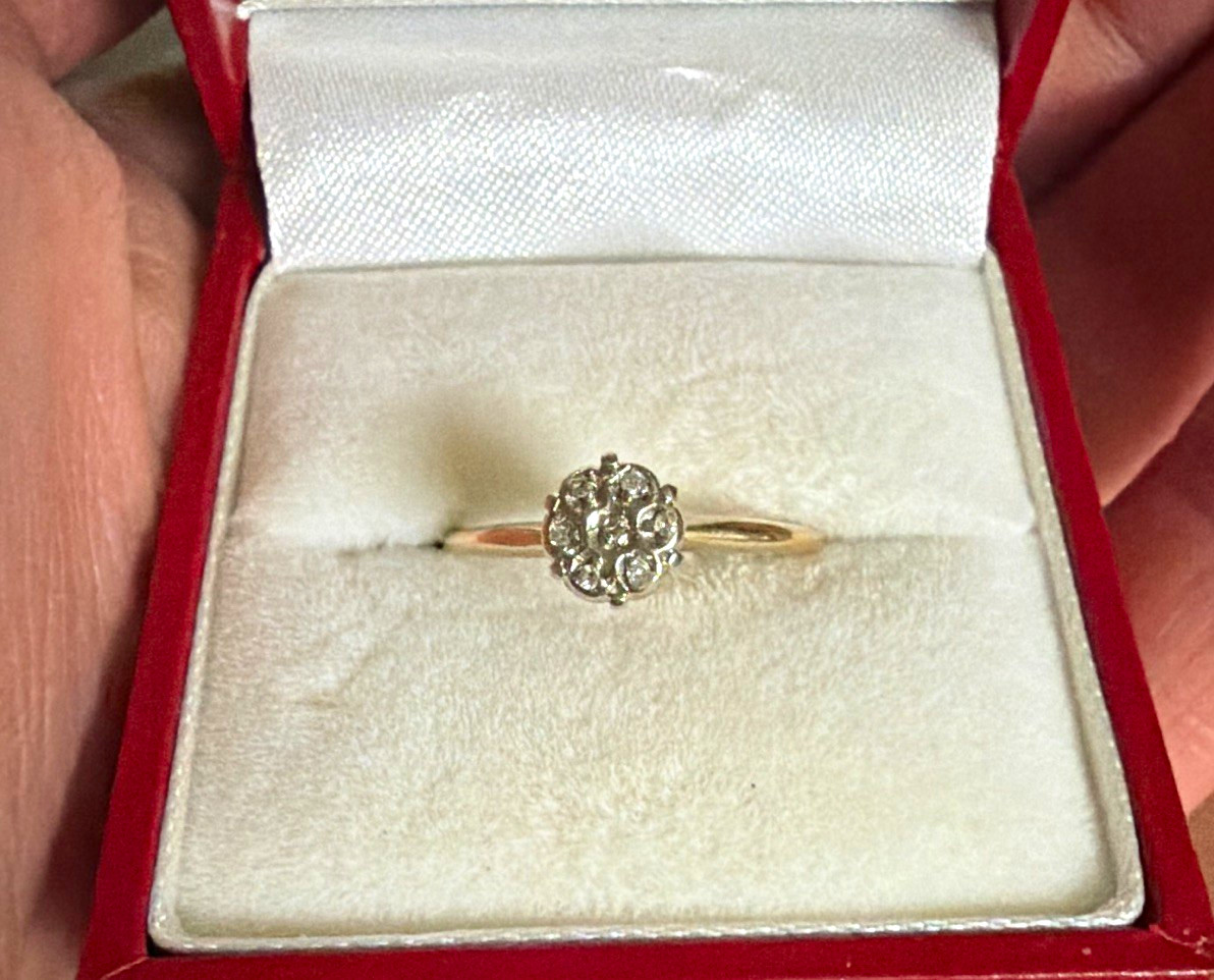 10 K Yellow Gold Round White Diamond Cluster Flower Ring Size 7 (7 Diamonds) 10 K Yellow Gold Round White Diamond Cluster Flower Ring Size 7 (7 Diamonds)