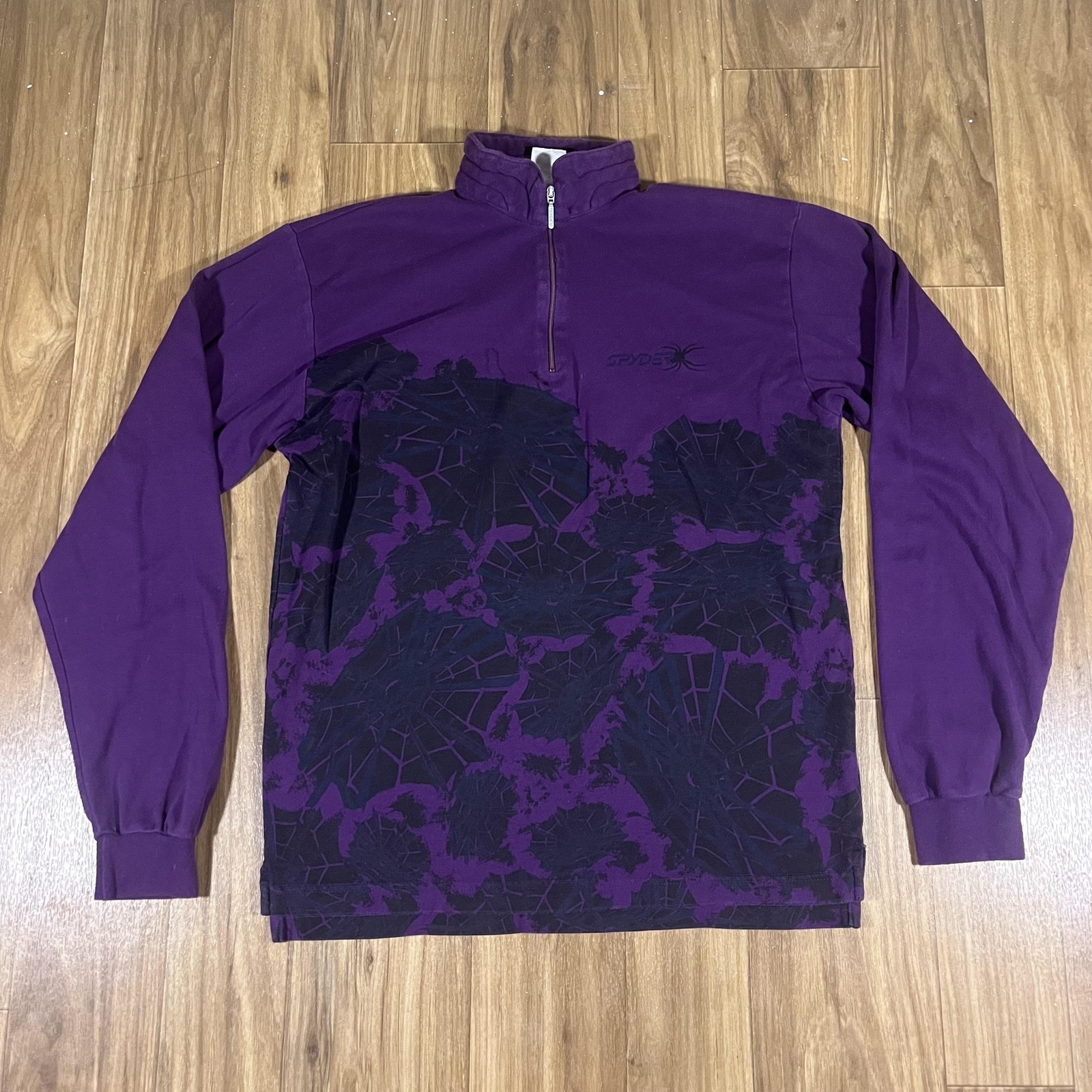 Vintage Spyder Pullover Mens Large Purple 1/4 Zip Fleece Spider Web Graphic Ski