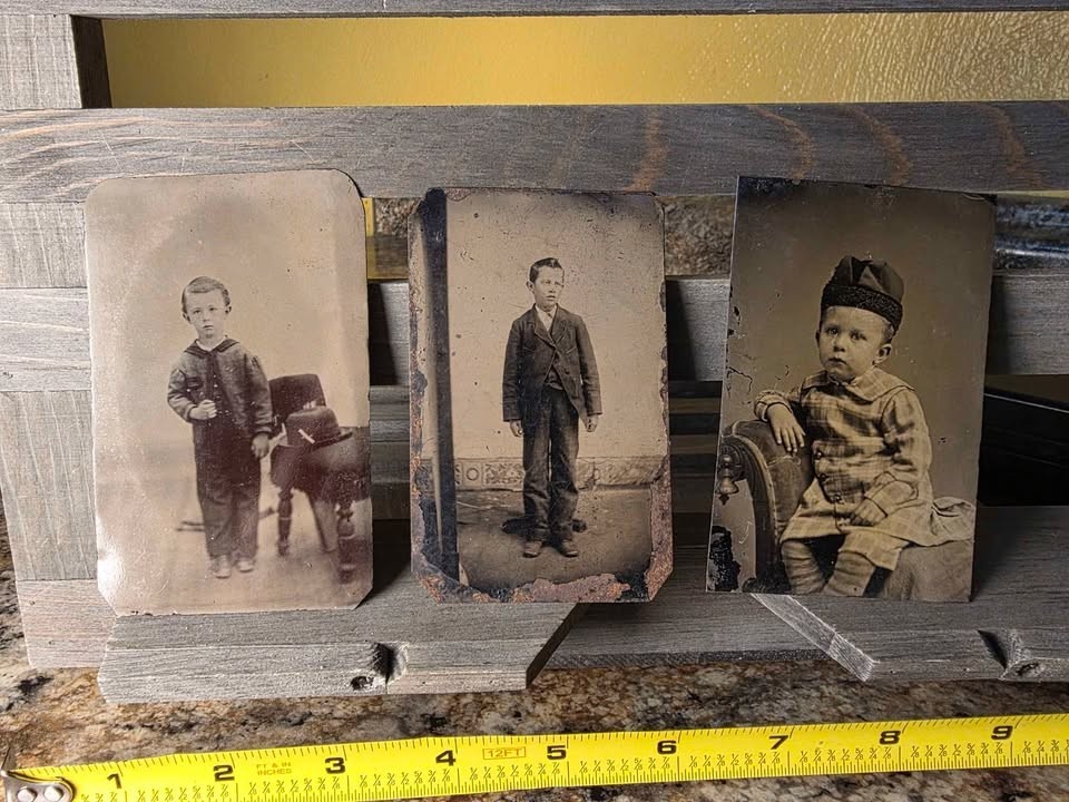 Lot of 3 Antique Tintype Photos Victorian Children Boys Unusual Hat 1800s