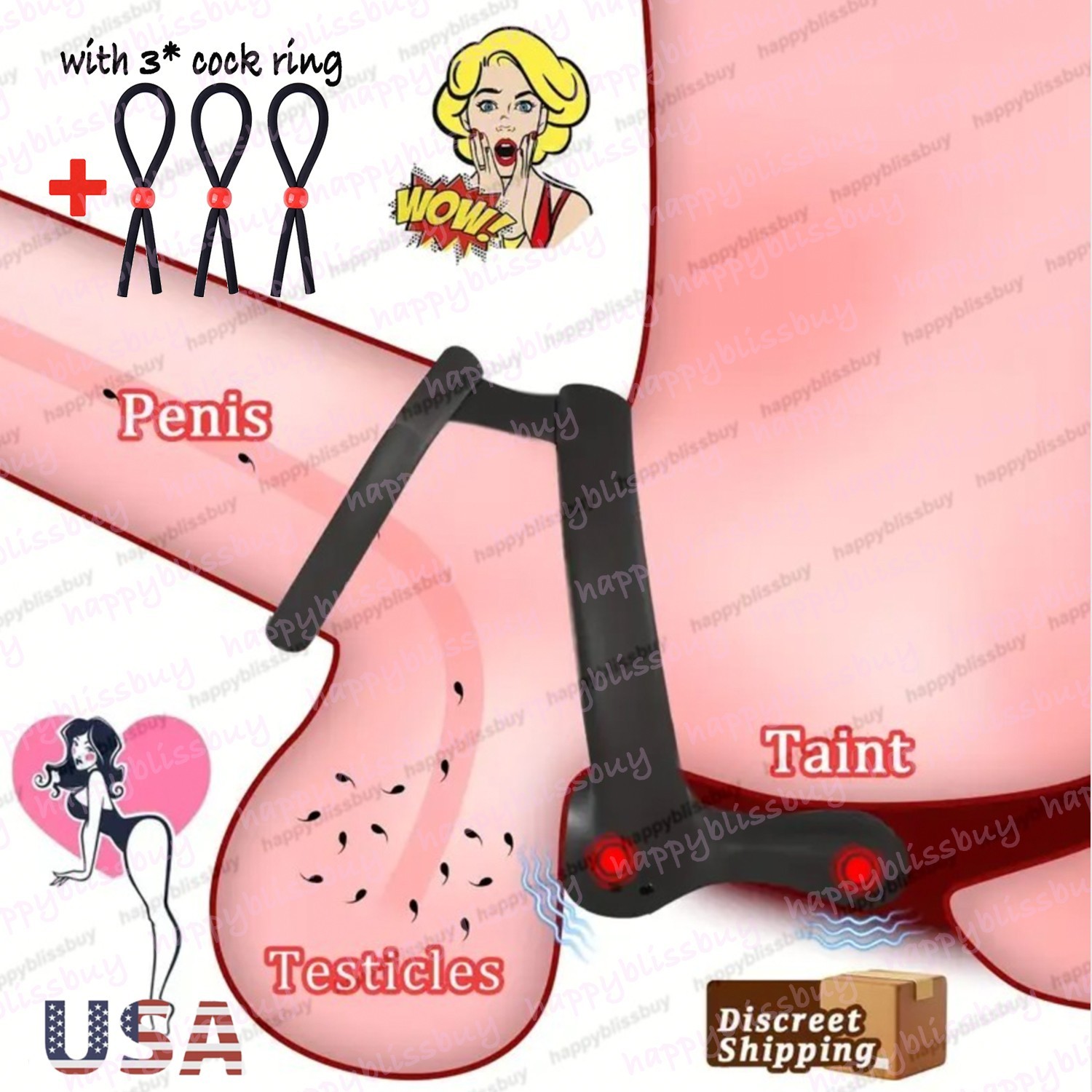 Silicone Vibrating Cock Ring Penis Ring with Taint Stimulator Sex Toys For Men Silicone Vibrating Cock Ring Penis Ring with Taint Stimulator Sex Toys For Men