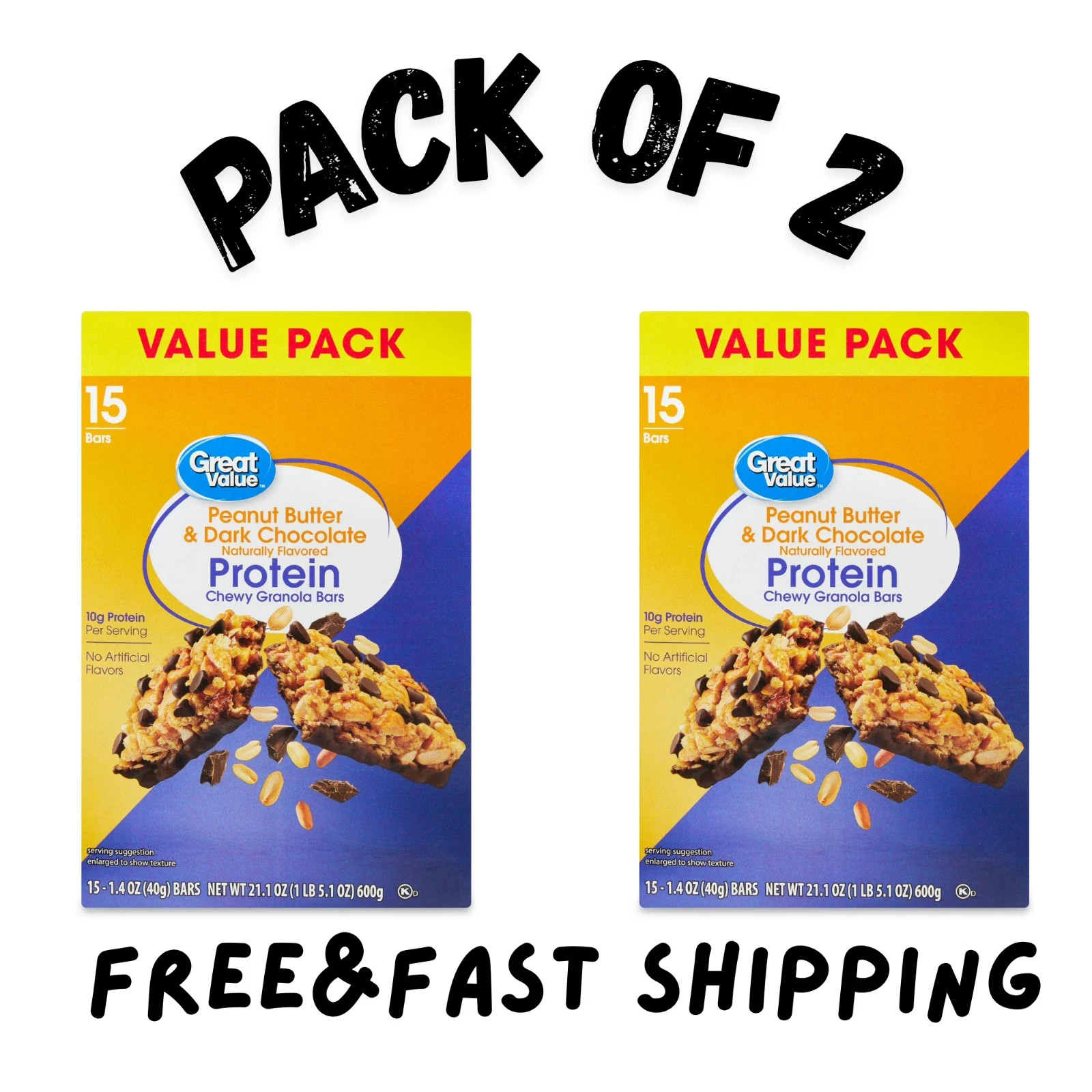 (2 PK) Great Value Peanut Butter and Dark Chocolate Protein Bars, 15 Count (2 PK) Great Value Peanut Butter and Dark Chocolate Protein Bars, 15 Count