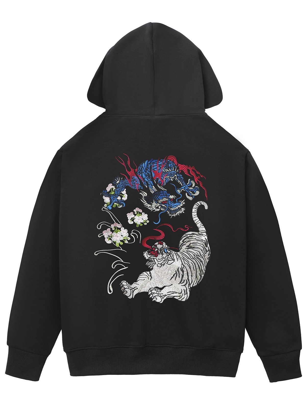 Niepce Men's Japanese Streetwear Dragon Embroidered Zip Up Hoodie