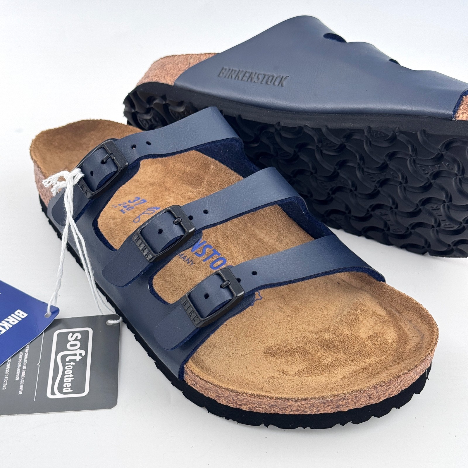 Birkenstock Florida Birko-Flor Soft Footbed Women\'s Wide Sandals Blue/Black