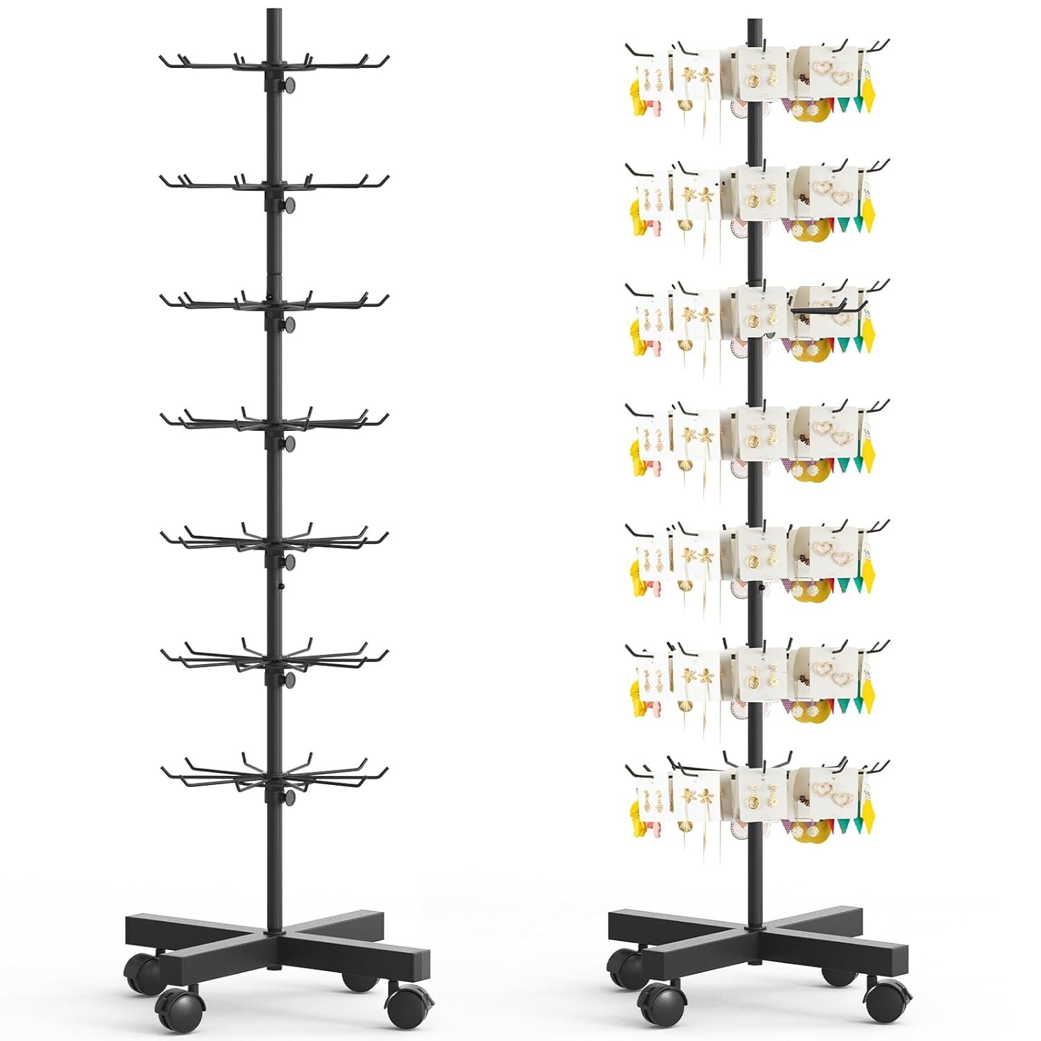 Retail Rotating Display Stand 7 Tier Spinner Rack With Hooks for Store Shop Keys