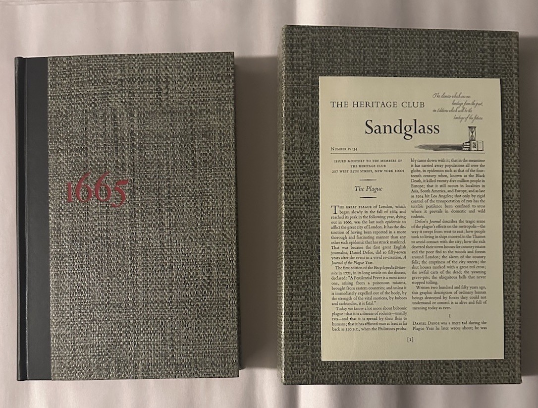 HERITAGE PRESS Vintage 1968 A Journal of the Plague Year W/ Slipcase & Sandglass HERITAGE PRESS Vintage 1968 A Journal of the Plague Year W/ Slipcase & Sandglass