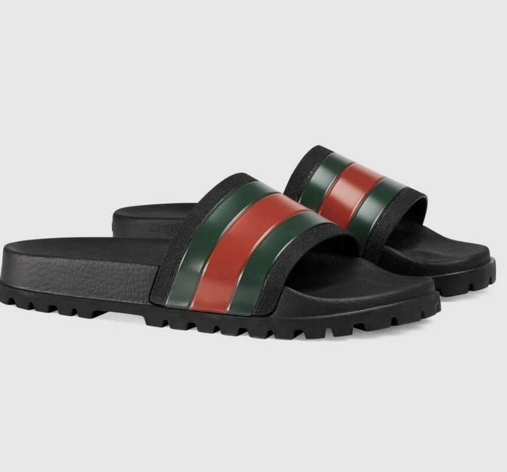 Gucci Web Men\'s Rubber Slide Sandal - Black Rubber, US 12