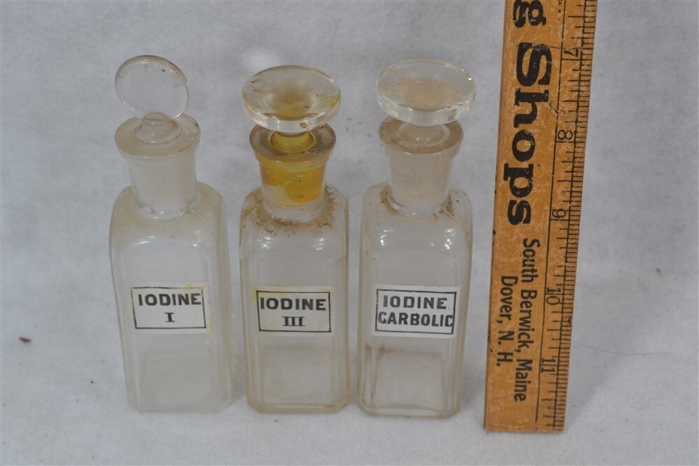 antique bottles 10x7x w/stoppers 10x7x5 doctors 3 pcs 4.5 in original
