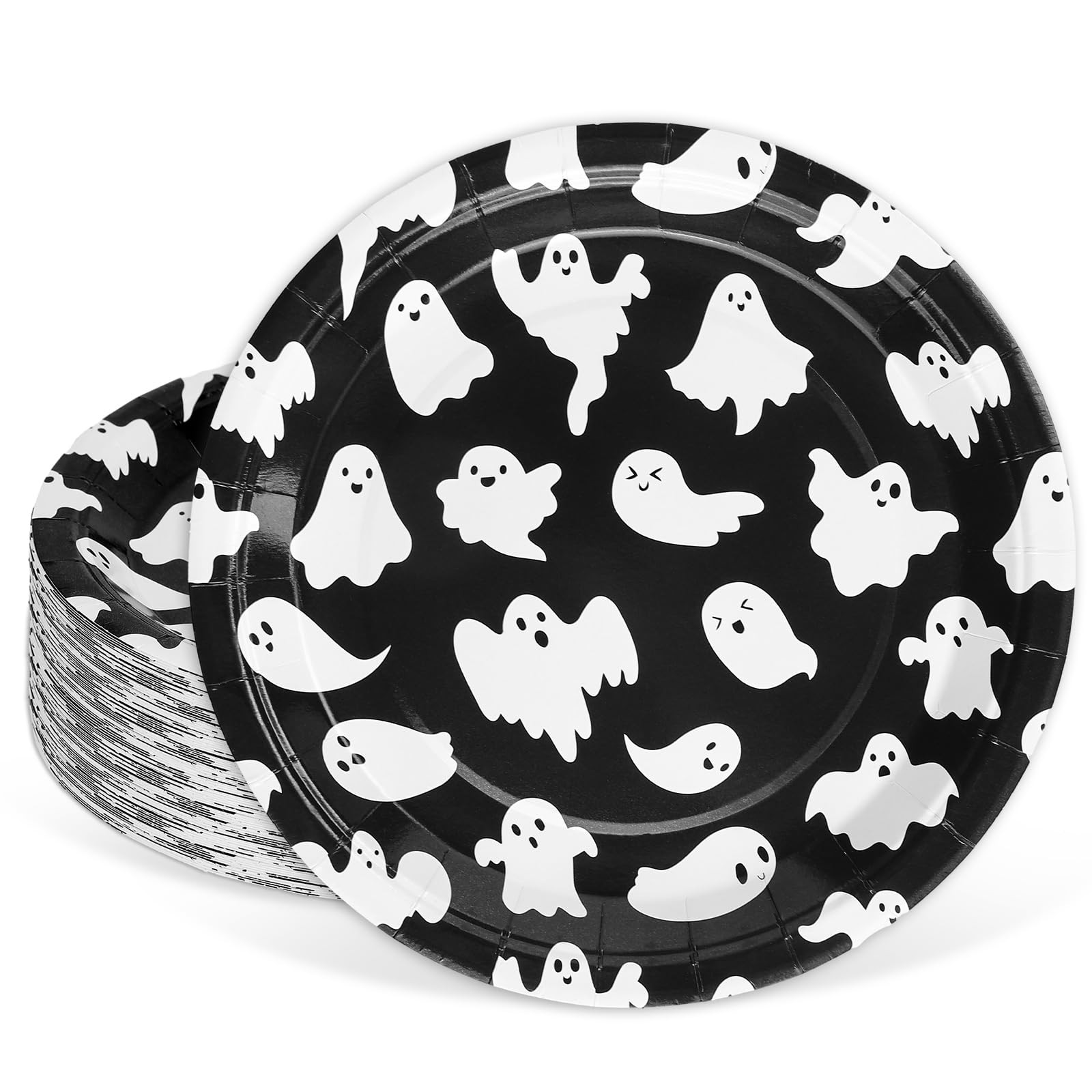 Whaline 40 Pcs Halloween Ghost Paper Plates Black White Cute 9 inch, Whaline 40 Pcs Halloween Ghost Paper Plates Black White Cute 9 inch,