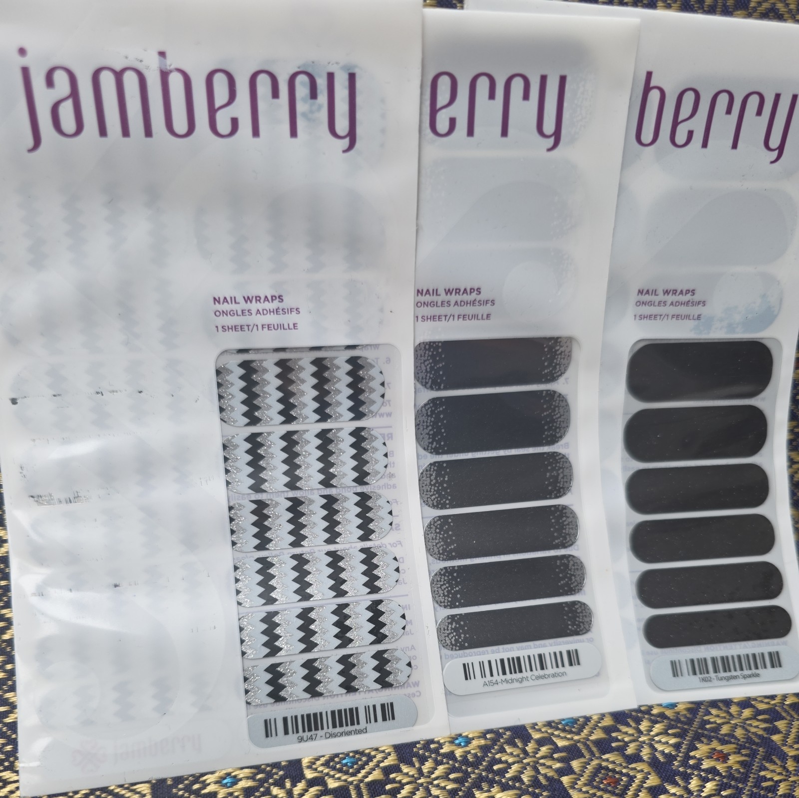 JAMBERRY Black, White and Silver Mix Full Sheet NAIL WRAPS x3 JAMBERRY Black, White and Silver Mix Full Sheet NAIL WRAPS x3