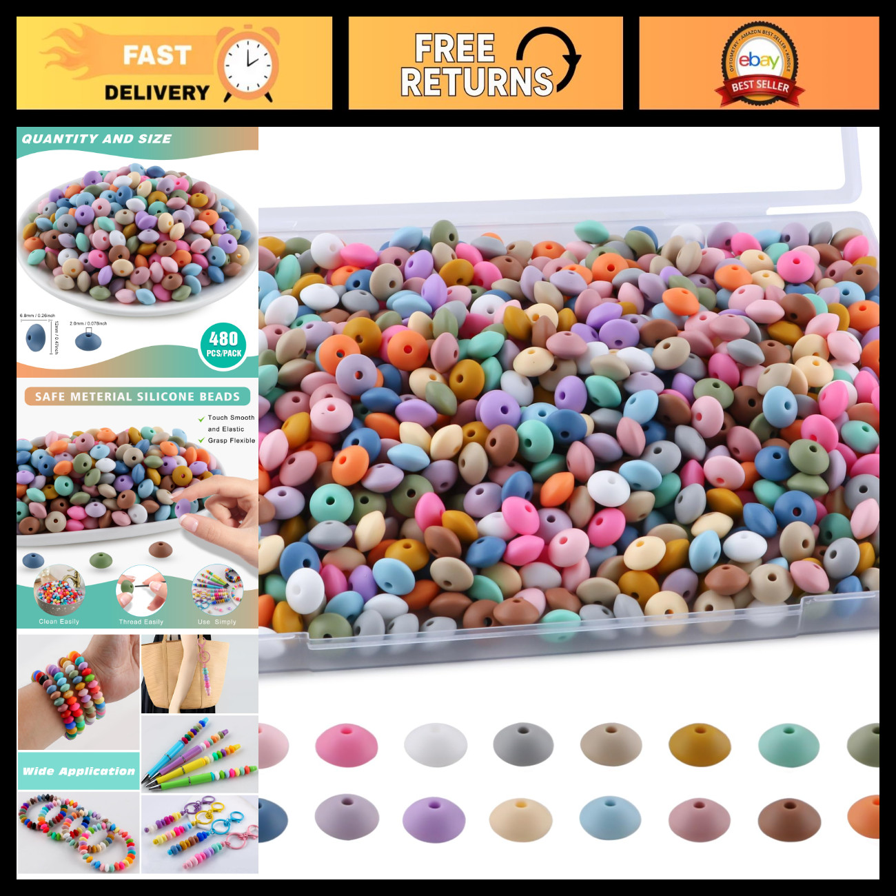 480Pcs Mixed 12mm Soft Color Silicone Spacer Beads for Keychains, Necklaces & Cr