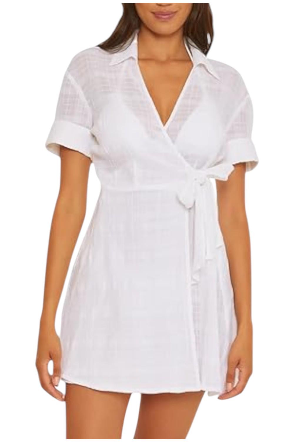 BECCA by Rebecca Virtue Women\'s Playa Collared Wrap Cover-Up White BECCA by Rebecca Virtue Women\'s Playa Collared Wrap Cover-Up White