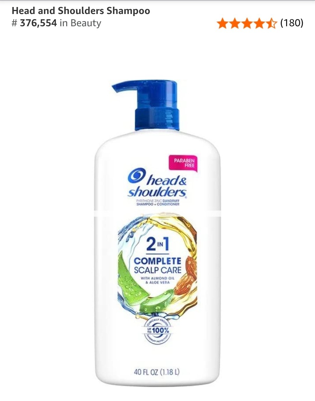 Head & Shoulders 2-in-1 Complete Scalp Care 40 Fl Oz NEW Almond Oil Aloe Vera Head & Shoulders 2-in-1 Complete Scalp Care 40 Fl Oz NEW Almond Oil Aloe Vera