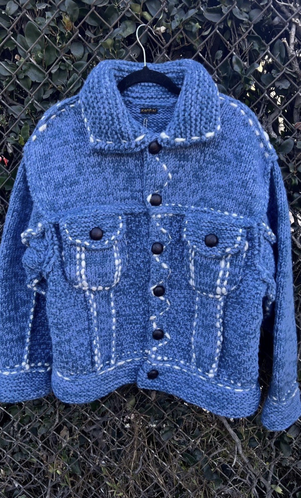 KAPITAL WOOL HAND KNIT COWICHAN JACKET ONE SIZE BLUE BRAND NEW KAPITAL WOOL HAND KNIT COWICHAN JACKET ONE SIZE BLUE BRAND NEW