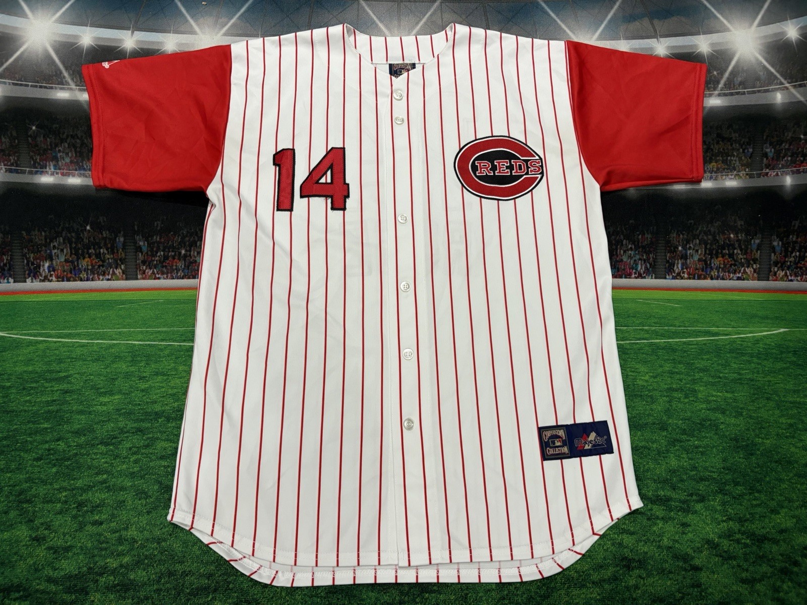 Cincinnati Reds Pete Rose #14 Majestic Cooperstown Collection Sz XL Jersey Used Cincinnati Reds Pete Rose #14 Majestic Cooperstown Collection Sz XL Jersey Used