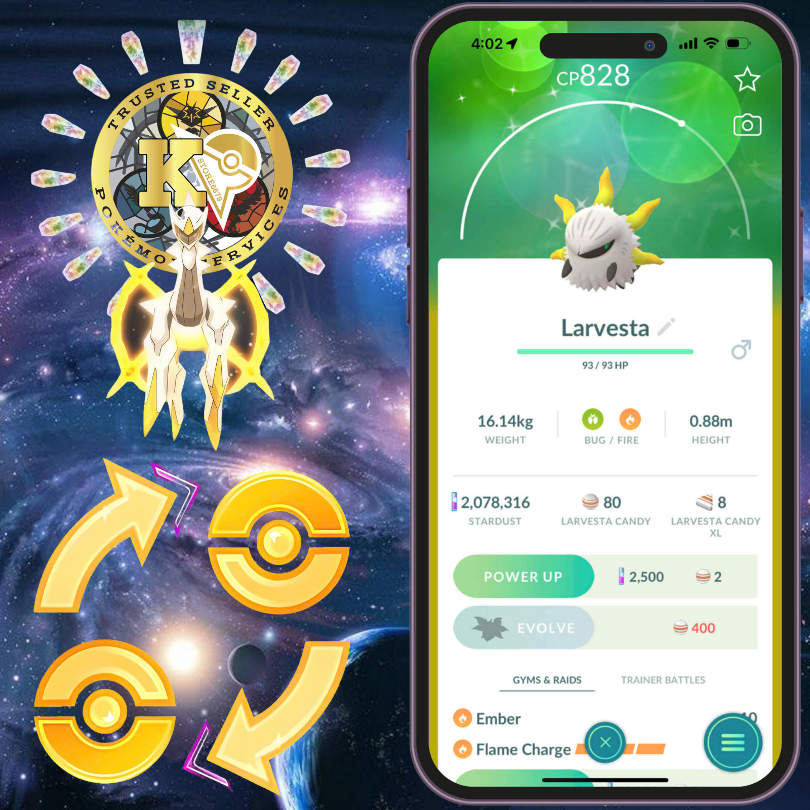 Pokémon —GO— P.T.C or TRADE— Shiny Larvesta —1mil Stardusts —Digital♻️