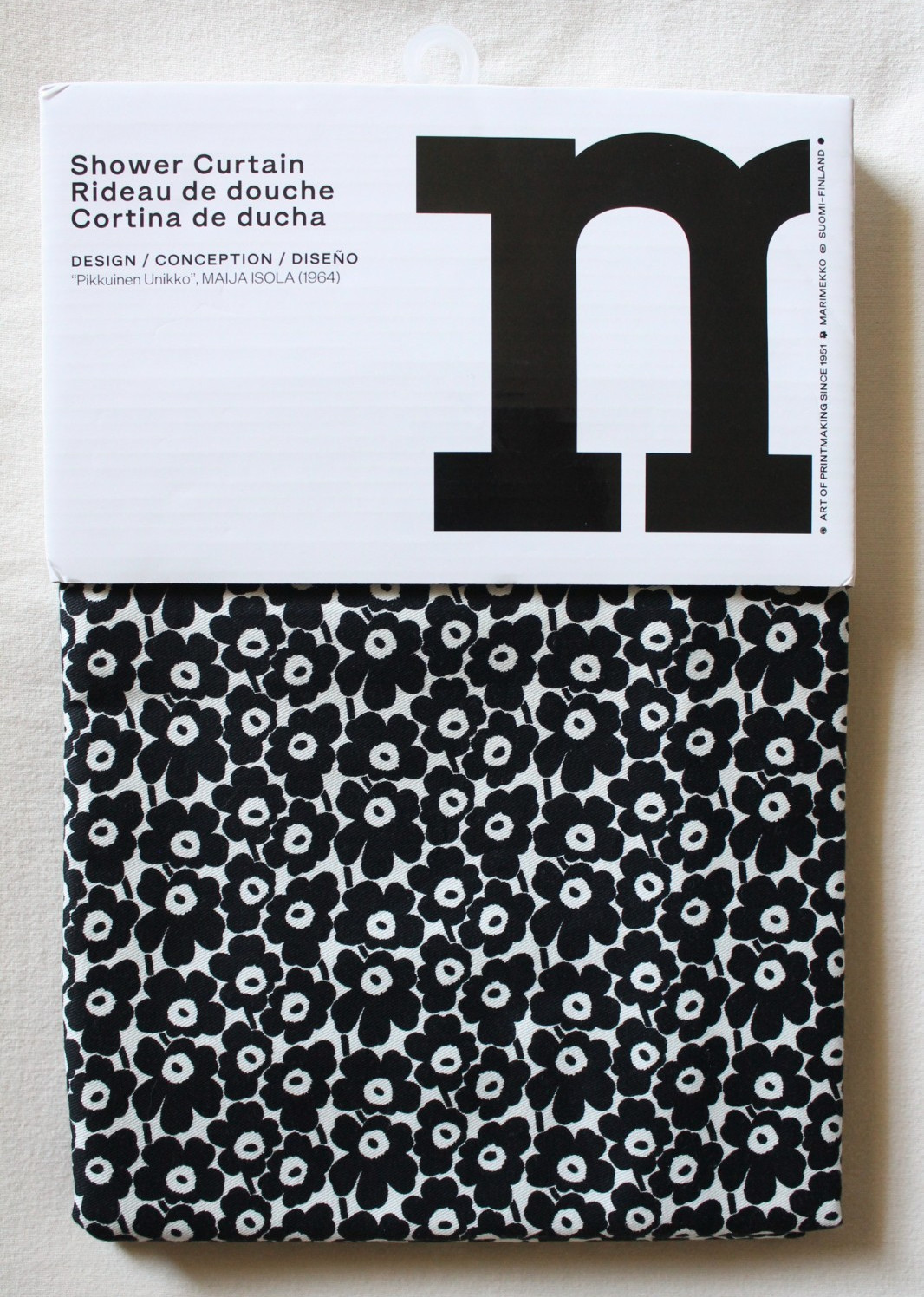 Marimekko Shower Curtain Pikkuinen Black White Floral 100% Cotton 72X72 Oeko-Tex