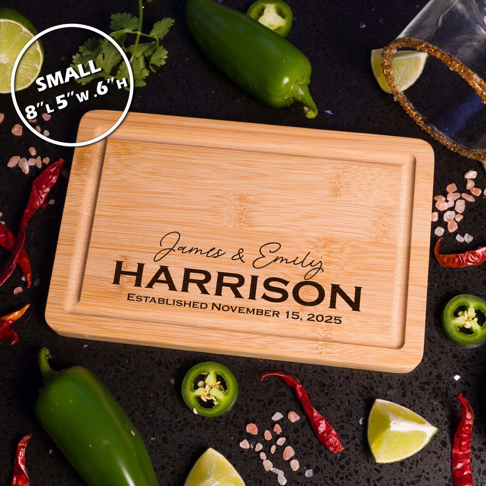 Custom Engraved Bamboo Cutting Board Personalized Charcuterie Tray Couple Name