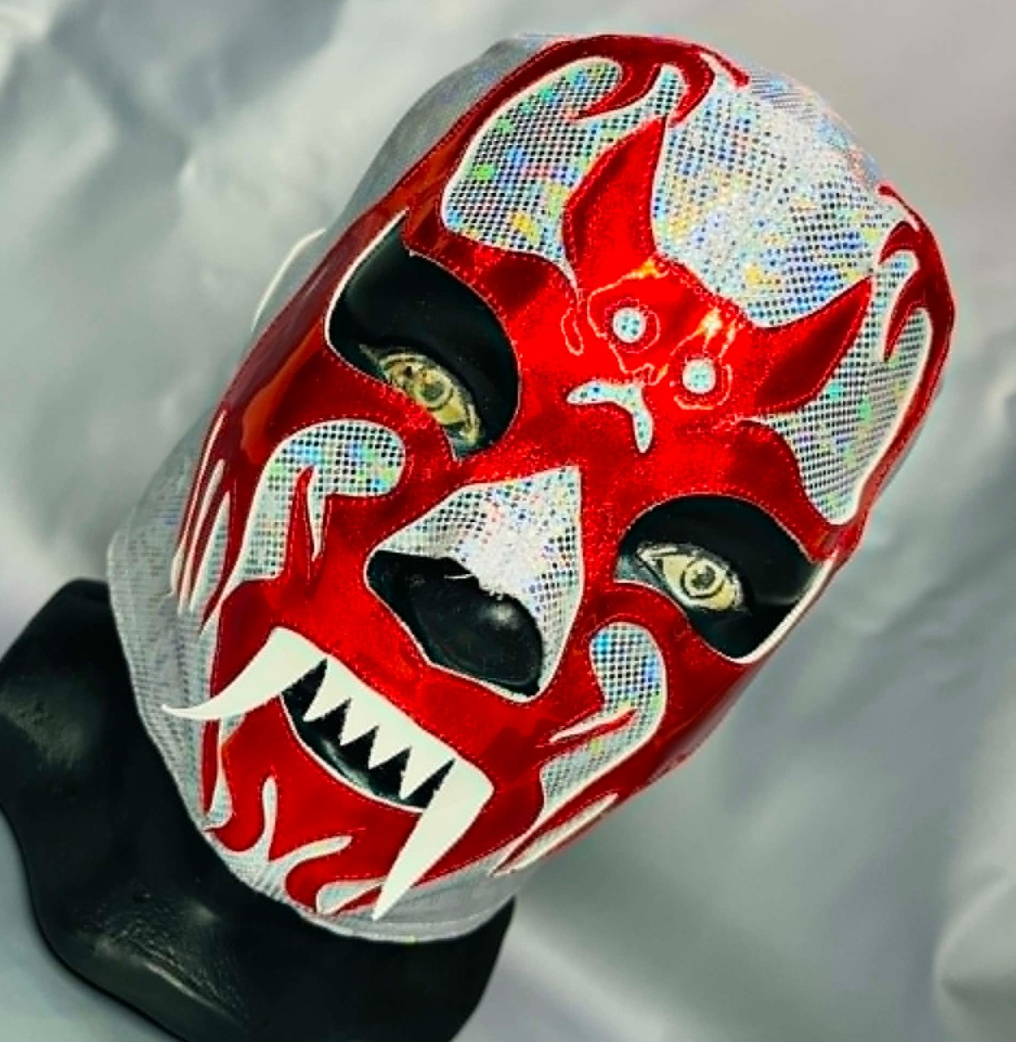 Mil Mascaras Murcielago Bat Semi Professional Luchador Wrestling Mask Silver Red