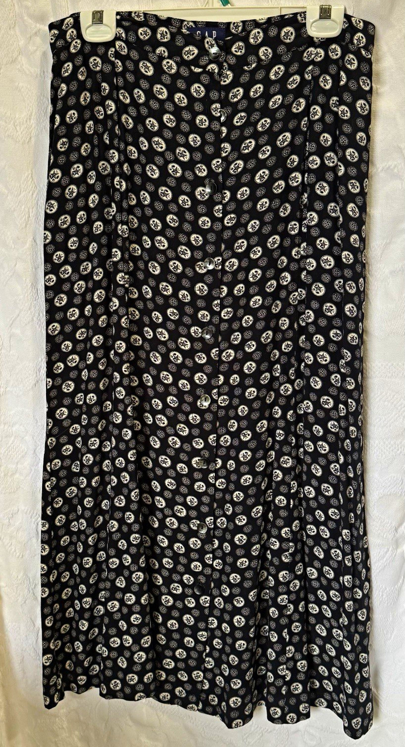 Vintage GAP Black White A-Line Midi Skirt THIS HAS POCKETS