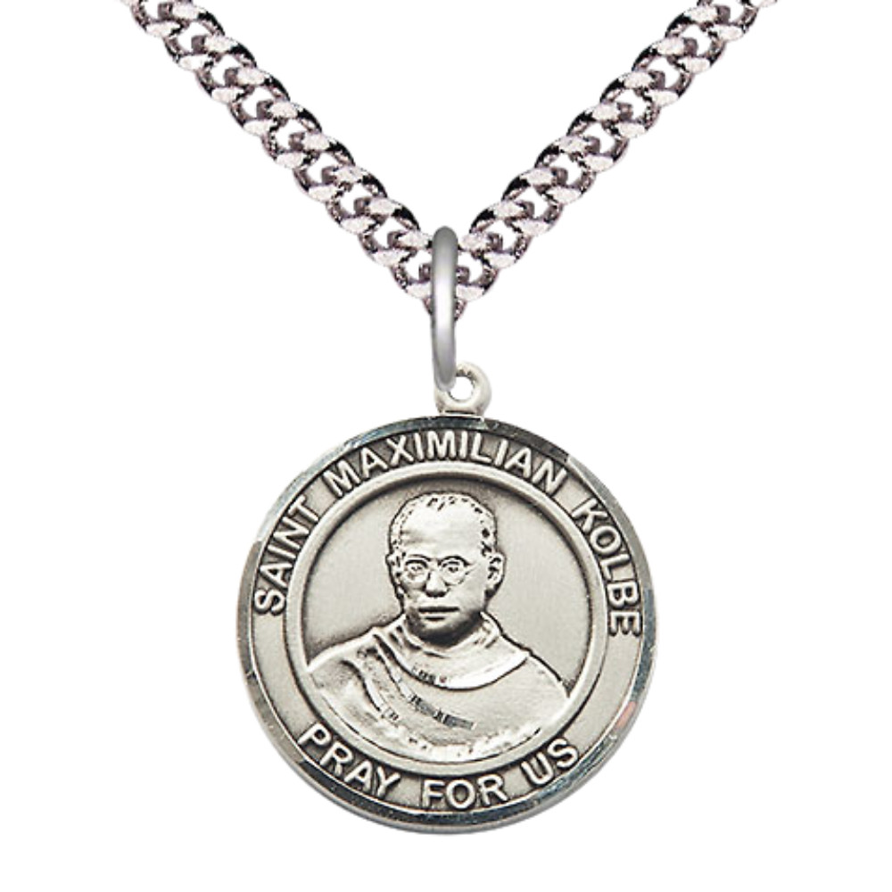 Sterling Silver Saint Maximilian Kolbe Medal Pendant 24\