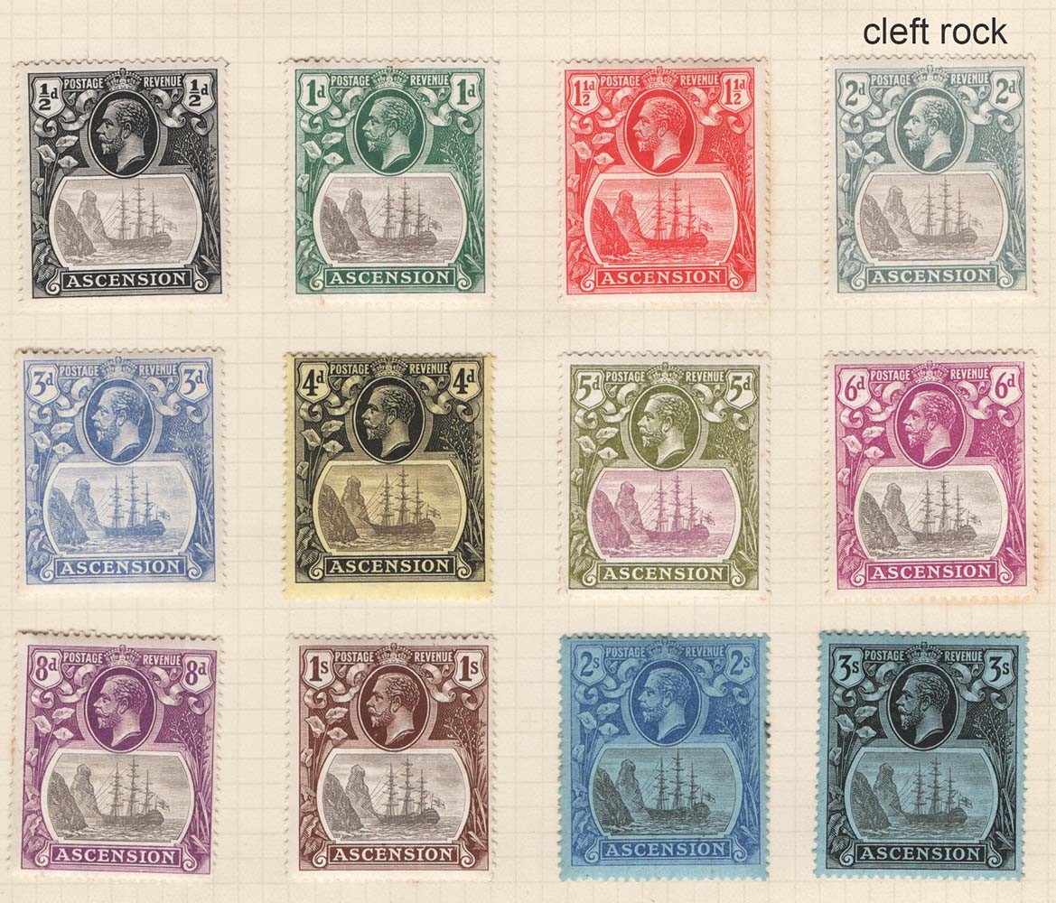 Ascension 1924 ½d - 3s set of 12 f mint, 2d with the cleft rock variety Ascension 1924 ½d - 3s set of 12 f mint, 2d with the cleft rock variety